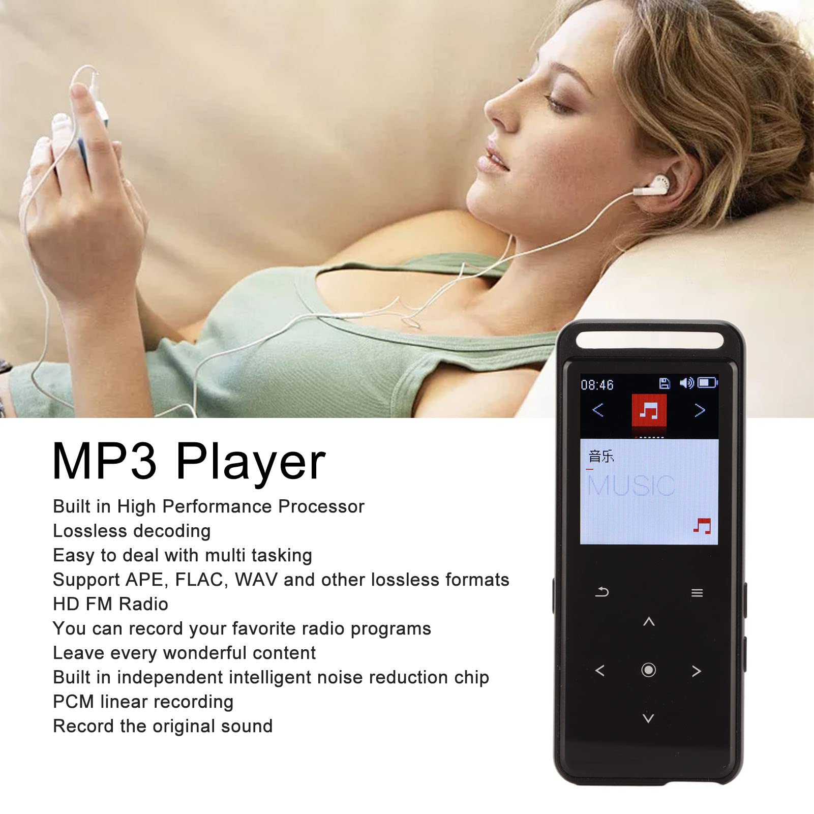 lyrlody Lettore MP3 Bluetooth 5.0, Schermo Touch HiFi da 1,8 Pollici (64GB)