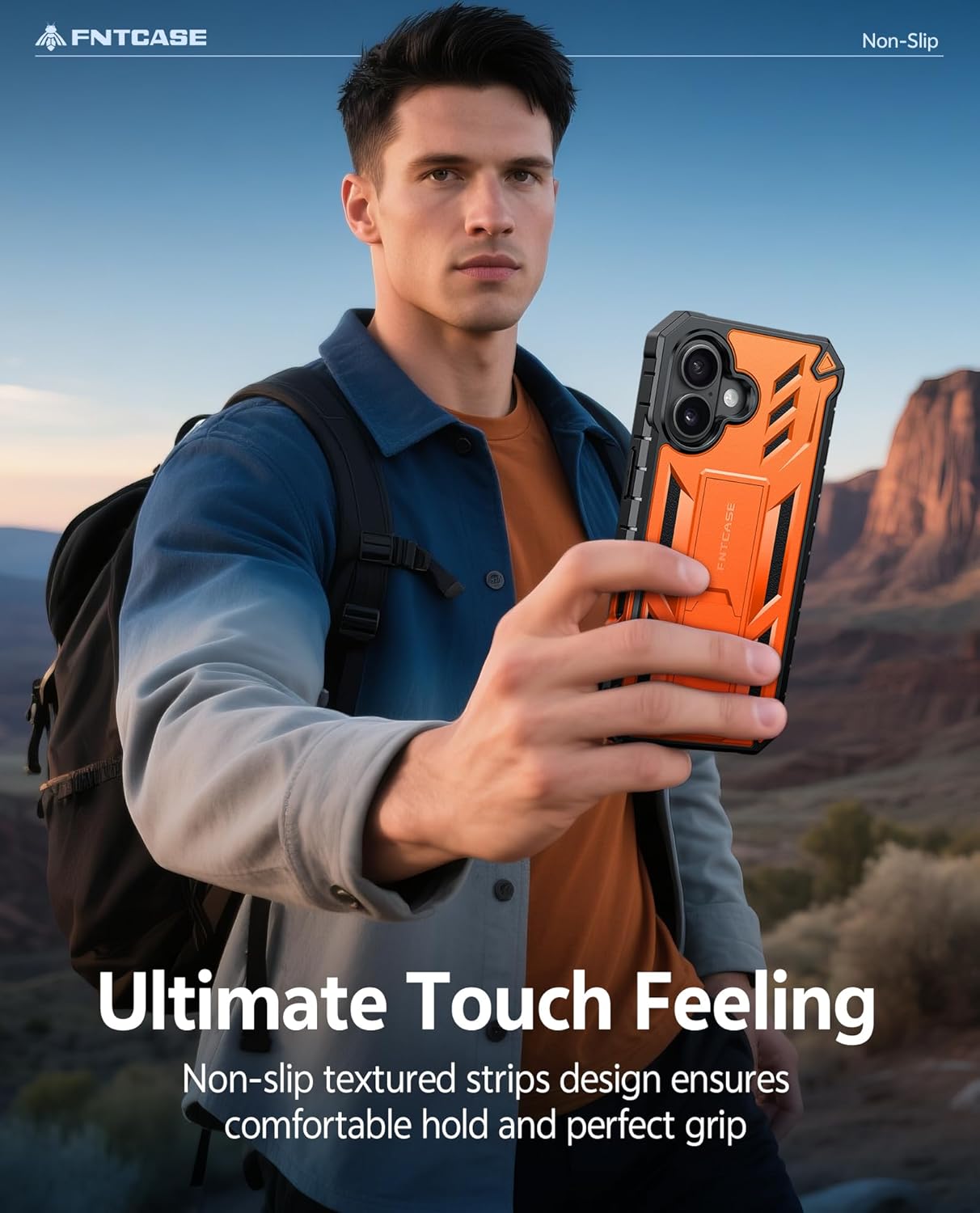 FNTCASE for iPhone 17 Phone Case: Military Grade Drop Proof Protection Mobile Cover with Kickstand | Matte Textured Rugged Shockproof TPU | Protective Sturdy Phone Case - 6.3 inch Orange