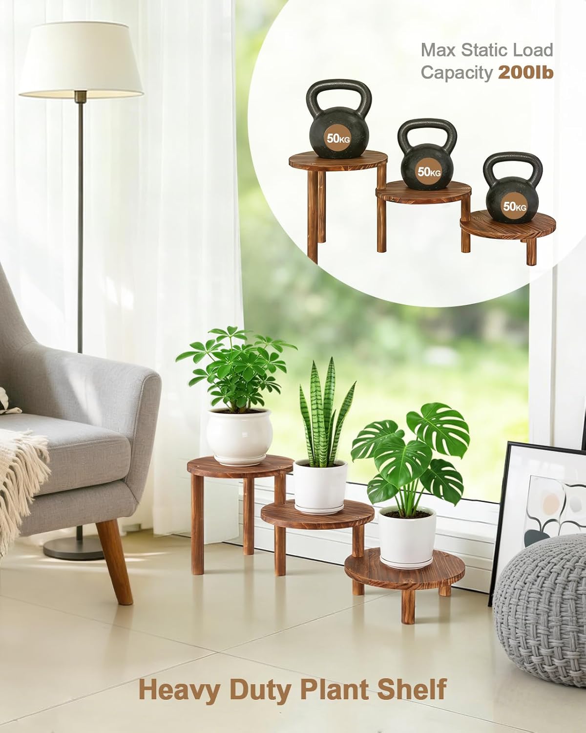 3 Tier Ladder Plant Stand Indoor, Long Plant Shelf for Multiple Plants Deformable Flower Pot Stand, High Low Plant Holder for Patio Balcony Living Room