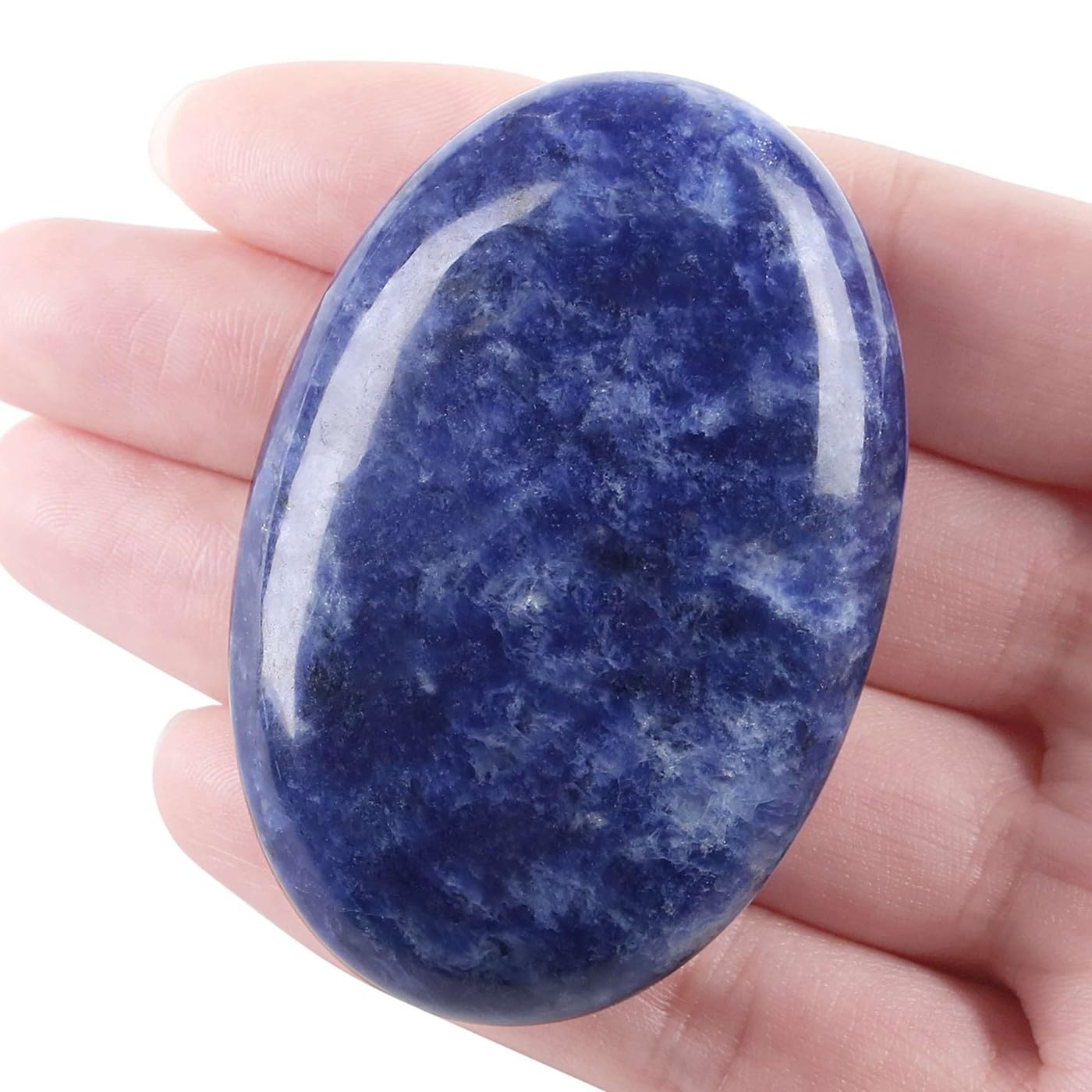 LAIDANLA Sodalite 2.4" Large Palm Stone Healing Crystals Natural Gemstones Calming Effects Energy Balancing Reiki Polished Worry Stone Cleansing Protection Anxiety Stress Relief Therapy 1PC