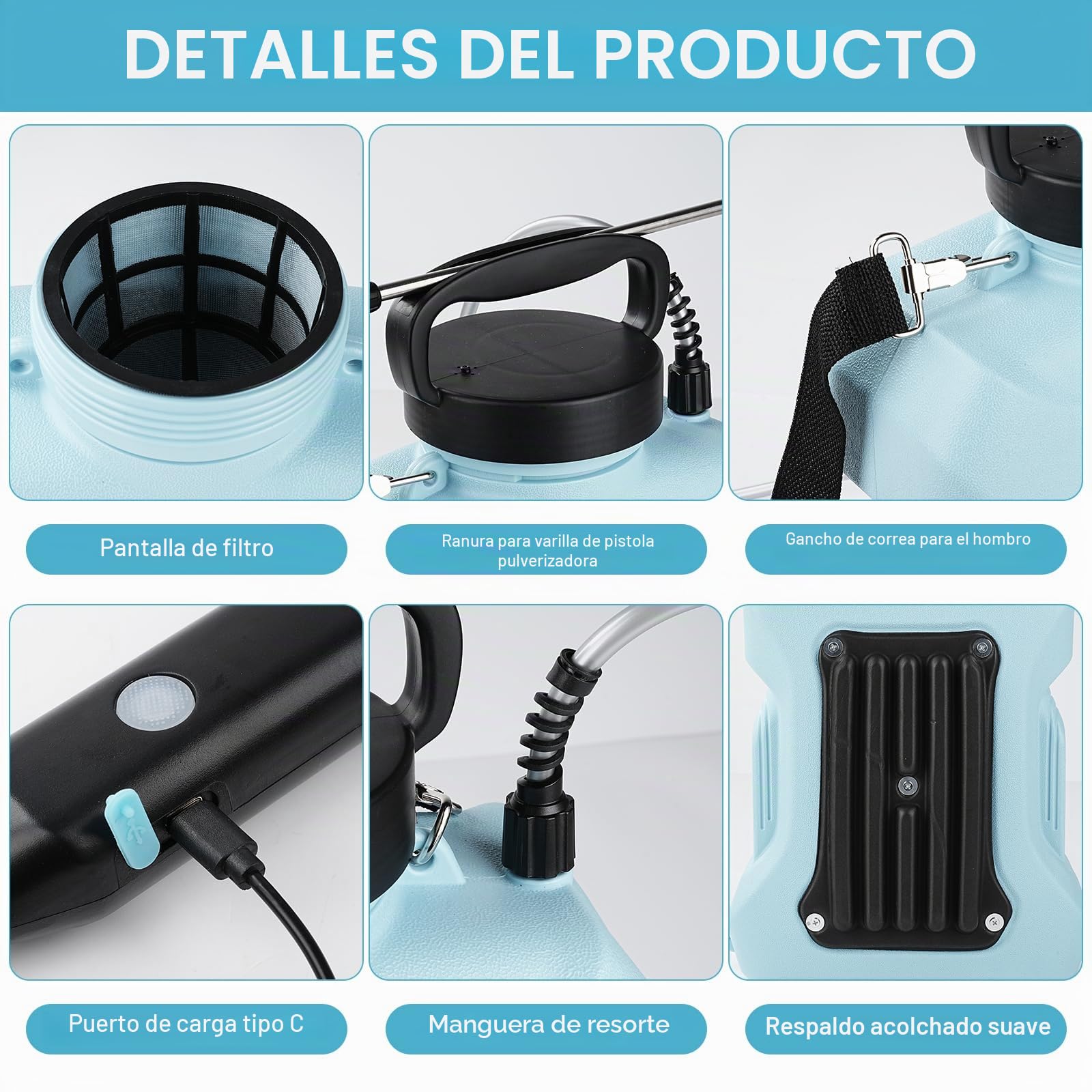 Nikou Pulverizador Electrico de Mochila 12L, Sulfatadora Bateria Pulverizadors Plantas Recargable con 5 Boquillas, Varilla Retráctil, USB, Pulverizador a Presión para Jardín Huerto Riego