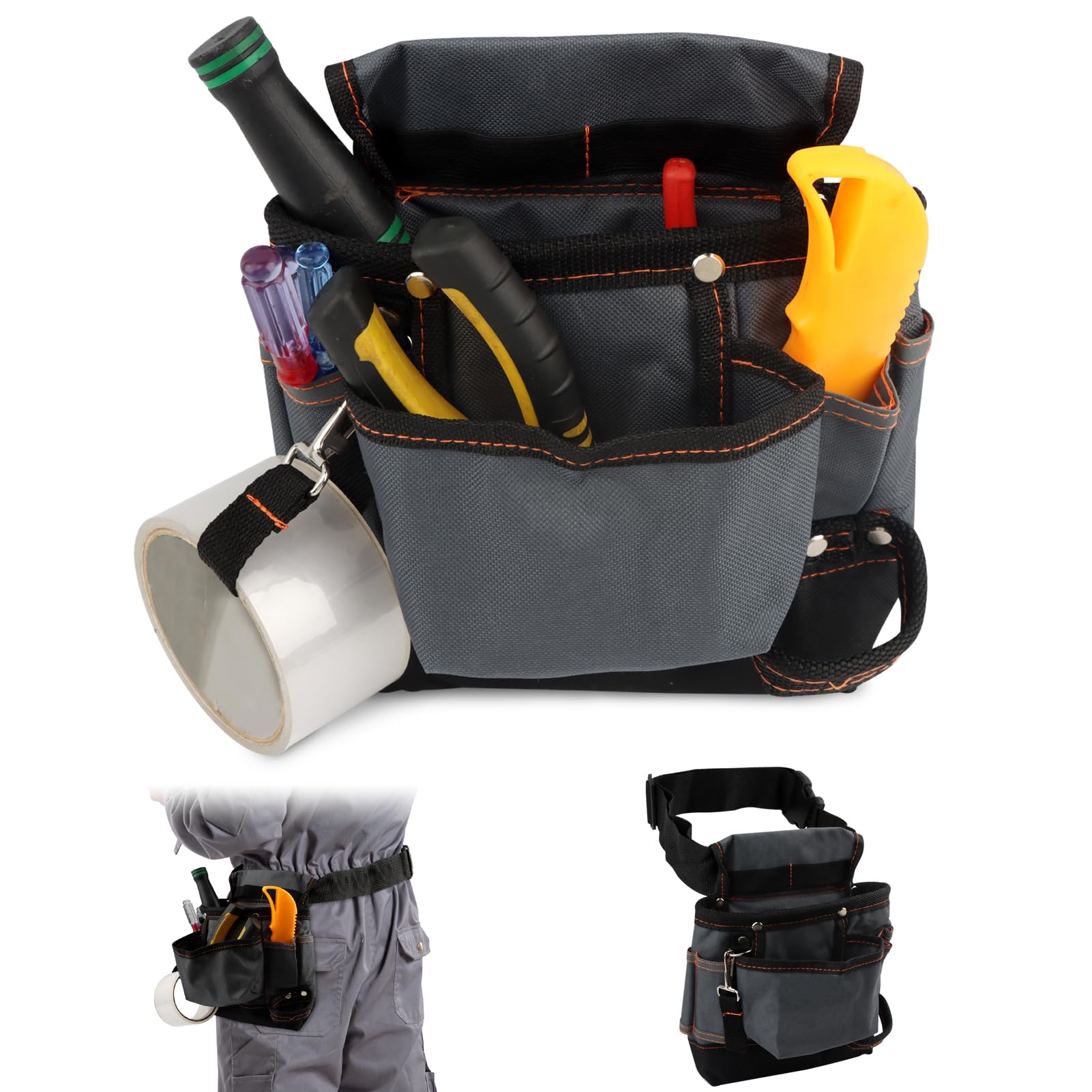 Photo 1 of 8 Pockets Tool Pouch, Utility Organizer Pouch Waist Bag for Tools, Tool Pouch with Belt Clip for Hardware Tools, 8 Pockets, Adjustable Belt Fits Waist Sizes 32"–46"