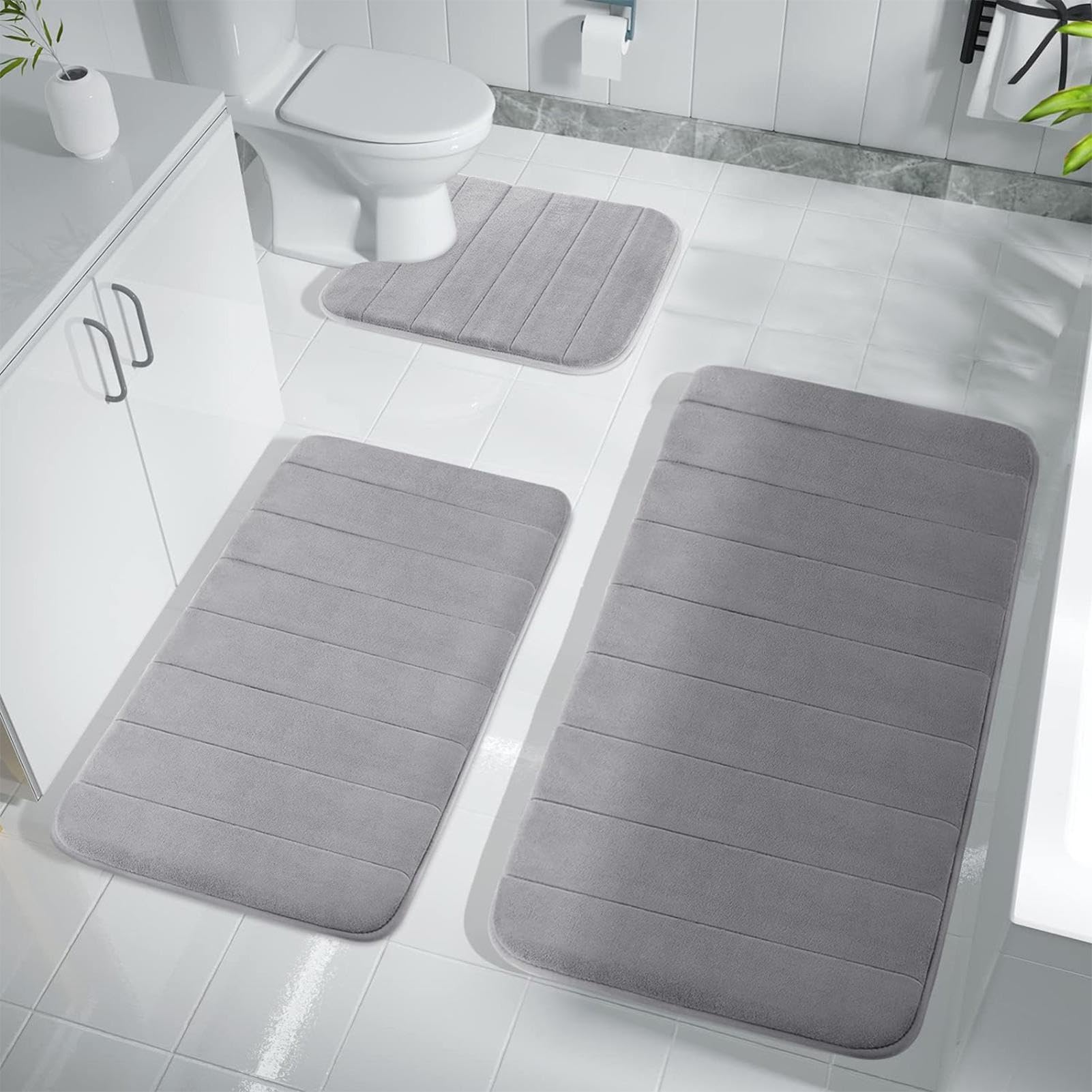 Bathroom Rug Set for 3 Pcs Gray Bathroom Rugs Soft Memory Foam Bath Mat Bathrooms Rugs Non Slip
