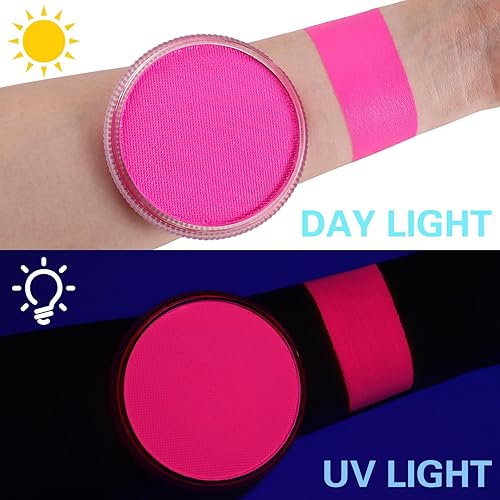 Miniatura 3 de Pintura facial y corporal rosa neón ultravioleta, 1 oz, luz negra, a base de agua, pintura fluorescente para festivales de música, salidas