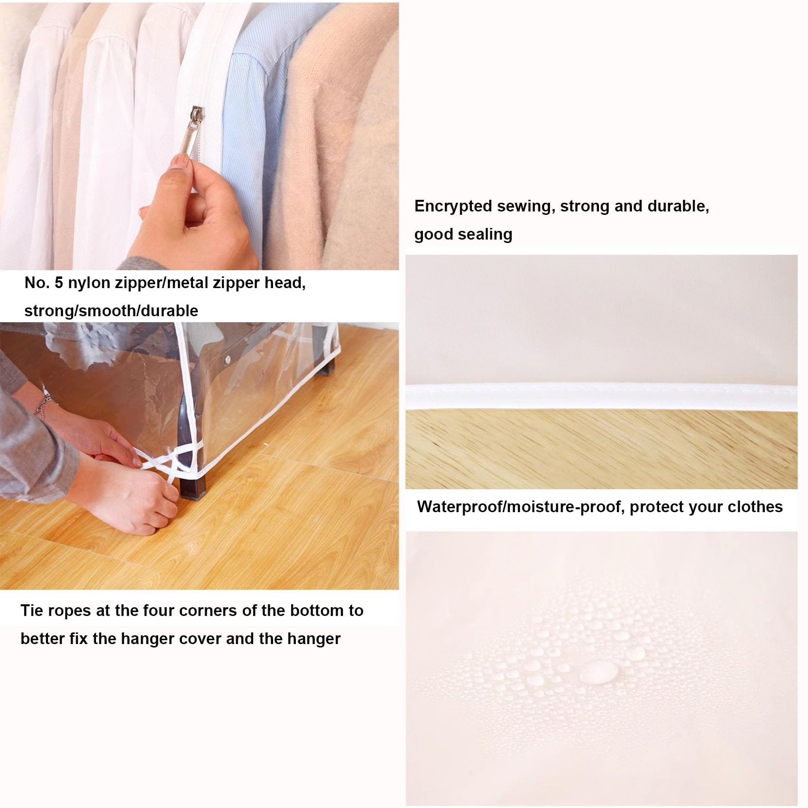 Kleiderstangenabdeckung mit 2 Reißverschlüssen, transparente/klare Kleiderständerabdeckung, groß, staubdicht und wasserdicht aus PEVA, Schutzhülle für Kleiderbügel zur Aufbewahrung von Kleid