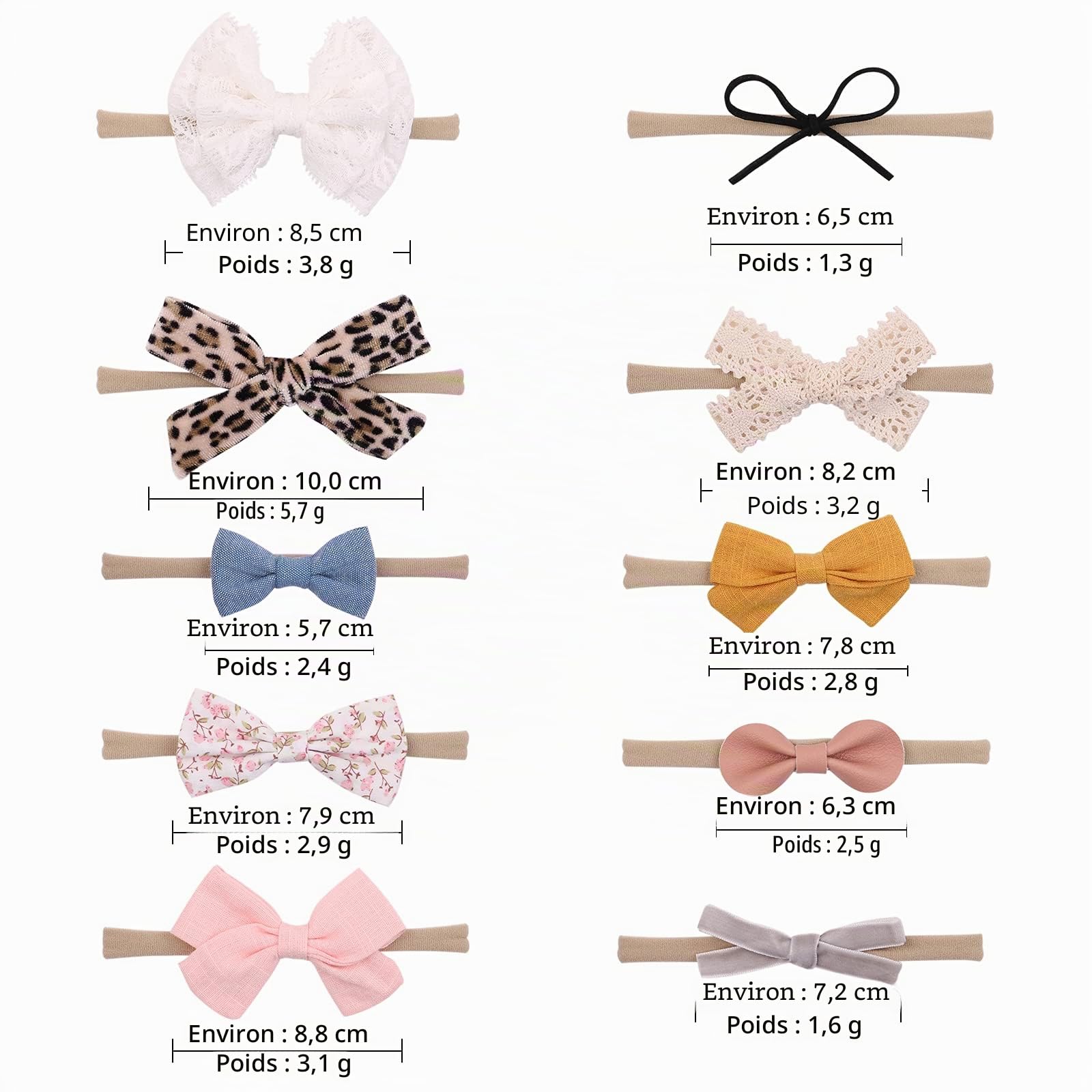 20pcs Bandeau bebe fille cheveux Bow nylon cheveux avec motif de fleurs à la main bébé nouveau - né bambin petite fille et enfants accessoires de cheveux