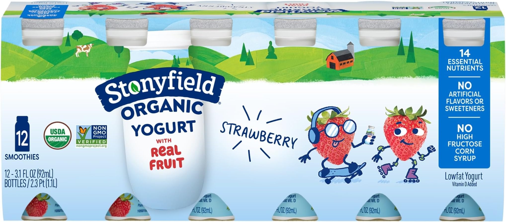 Lowfat Yogurt Smoothies, Strawberry, 3.1 oz., 12 Ct - #1 Organic Kids Yogurt, Real Fruit & Wholesome Ingredients, 12 count (pack of 1)