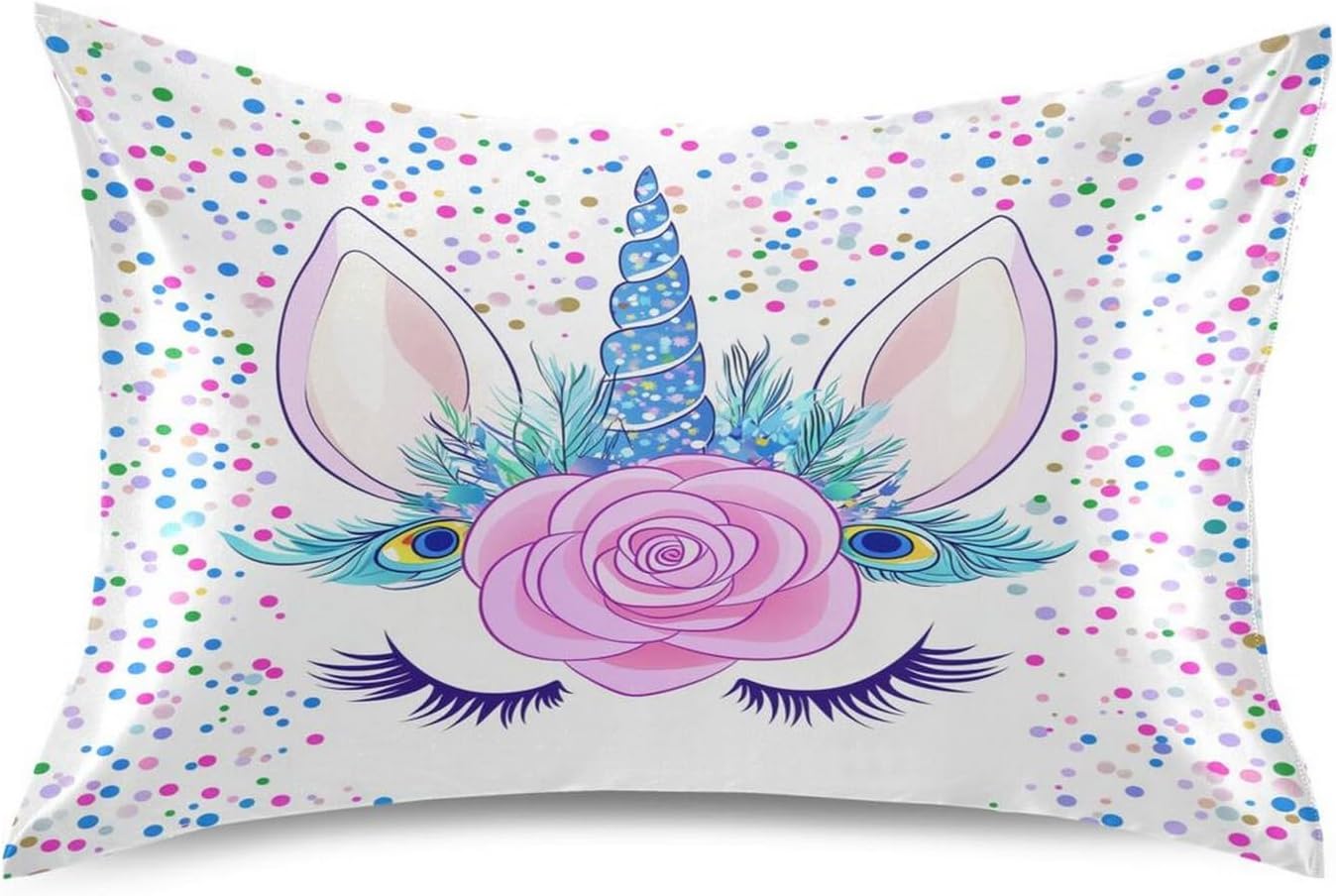 AUUXVA Cute Girl Print Satin Pillowcase for Hair and Skin, Purple Flowers Toddler Baby Silk Pillow Cases with Envelope Closure, Standard Size 20x26 inches, 1PC White