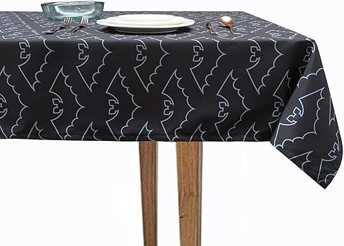Vista 2 de Halloween Tablecloth, Halloween Table Cloth for Rectangle Tables 54 x 54 inch, Halloween Bat Washable Polyester Vintage Table Cover for Picnic Party