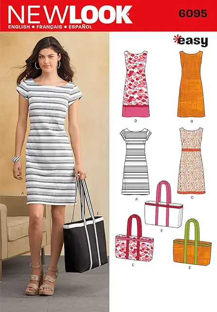 New Look Easy Sewing Pattern 6095: Dresses and Bags for Misses in Multiple Sizes