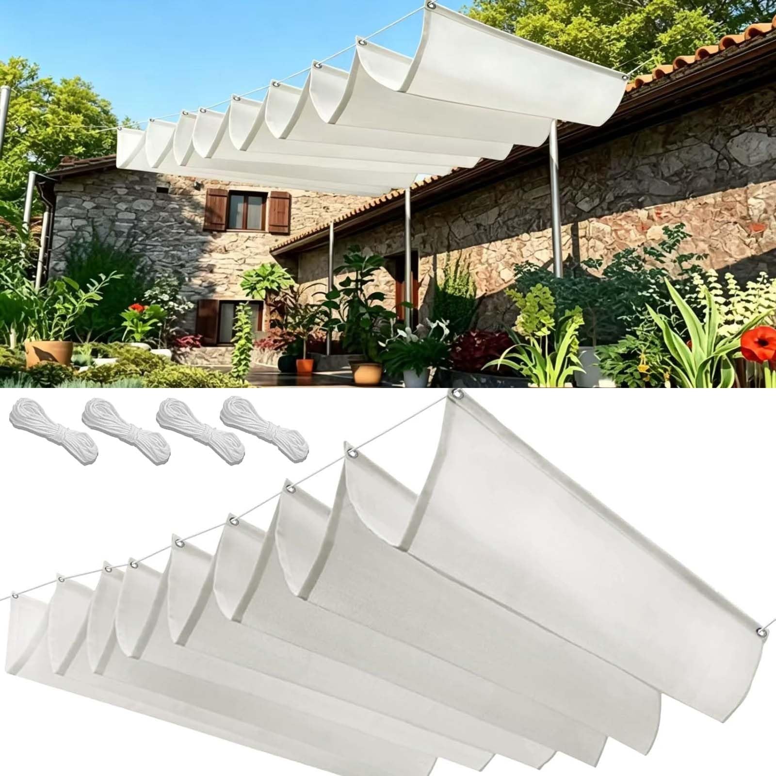 Rozwijany Żagiel Przeciwsłoneczny Wave 105x280cm Blokujący 98% UV Wodoodporna Pergola Zewnętrzna Z Oczkami I Sznurkiem Do Ogrodu Zewnętrznego, Patio, Trawnika, Biały