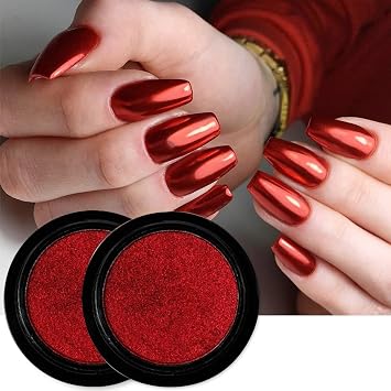2 Boxes Red Chrome Nail Powder for Nails Art Design Holographic Magic Metallic Mirror Effect Glitter Pigment Dust for Manicure Decorations