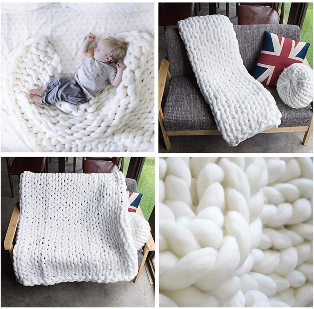 Handmade Giant Chunky Blanket Wool Blend Knitted Throw Soft Rug Sofa Blanket Hand-Woven Bulky Blanket Home Bed Lounge Decor Larger Size 100x200cm