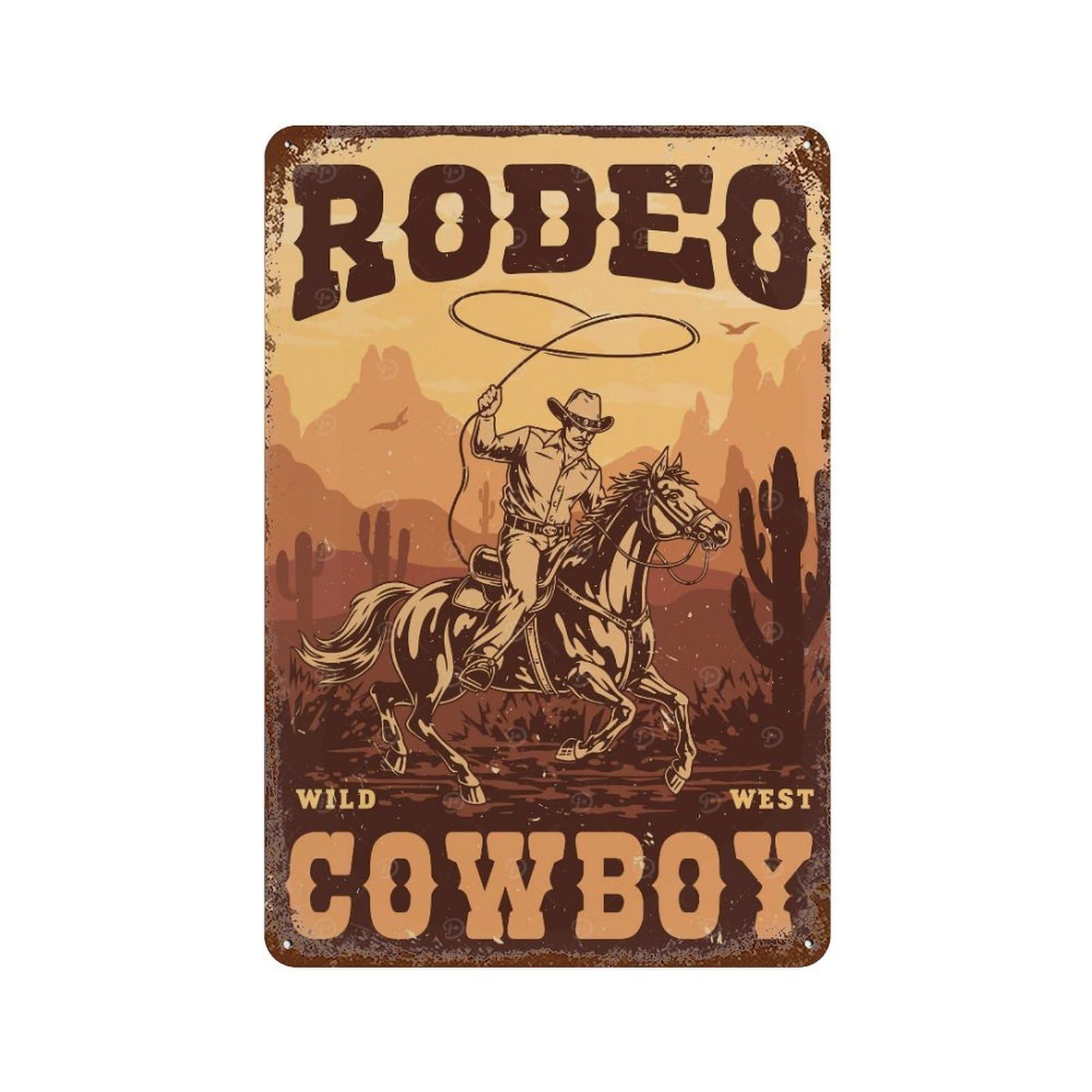 YHGERTKU 'Rodeo Wild West Cowboy' Wall Art Retro Iron Vintage Metal Tin Sign Poster Modern Decor for Living Rooms Gift 30x20cm