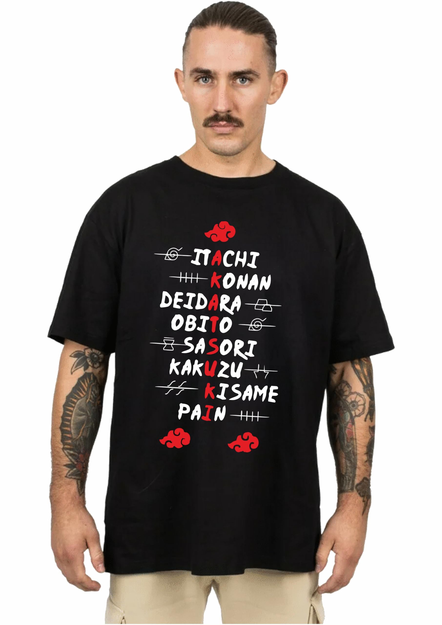 Men Half Sleeve Round Neck Itachi Uchiha Naruto Akatsuki Village Graphic Printed Cottonblend Oversized Tshirt