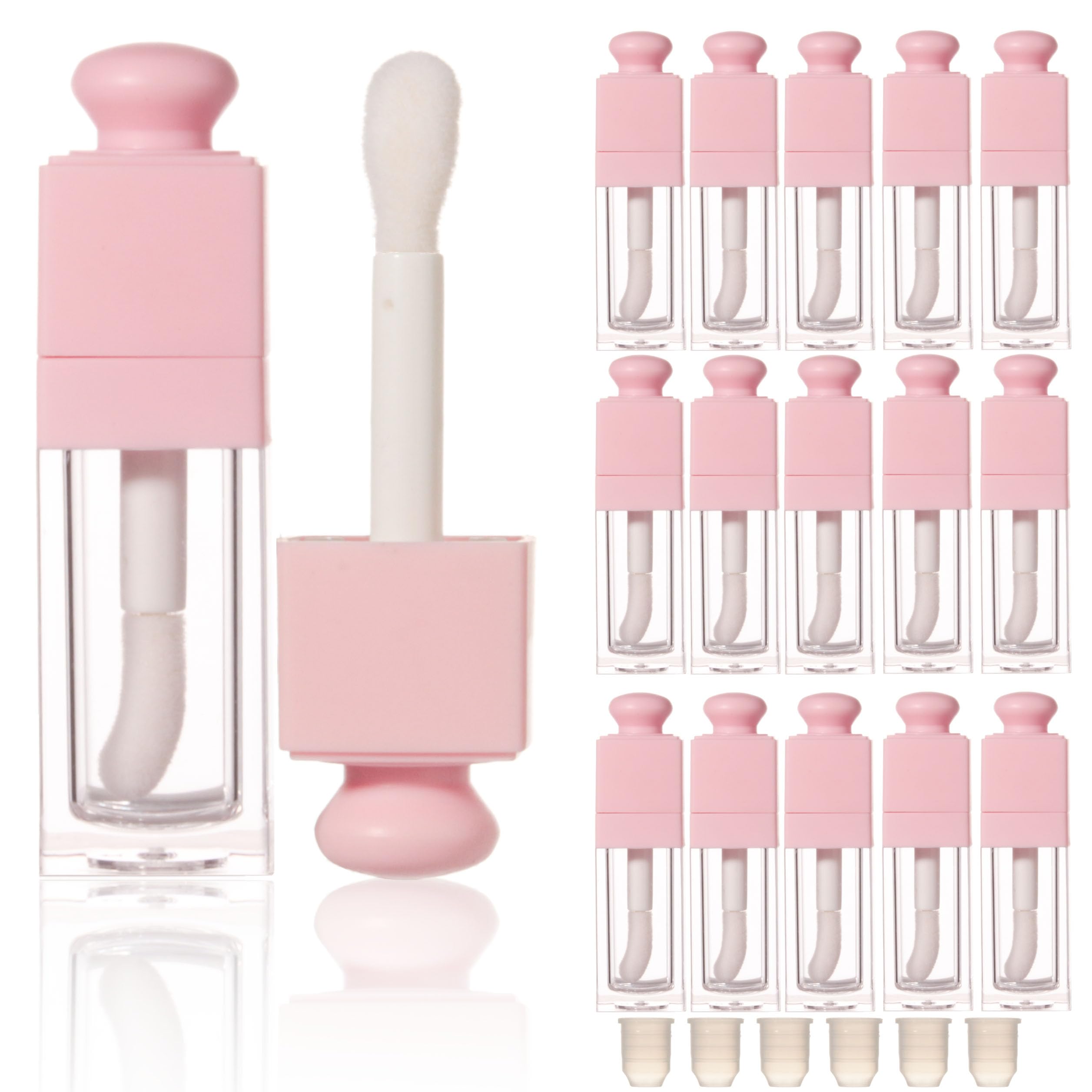 COSIDEA 18PCS Empty 8ML Square clear Lip Gloss Tube Silver big doe foot wand lipgloss tubes for Lip oil tint bottles container (Pink)
