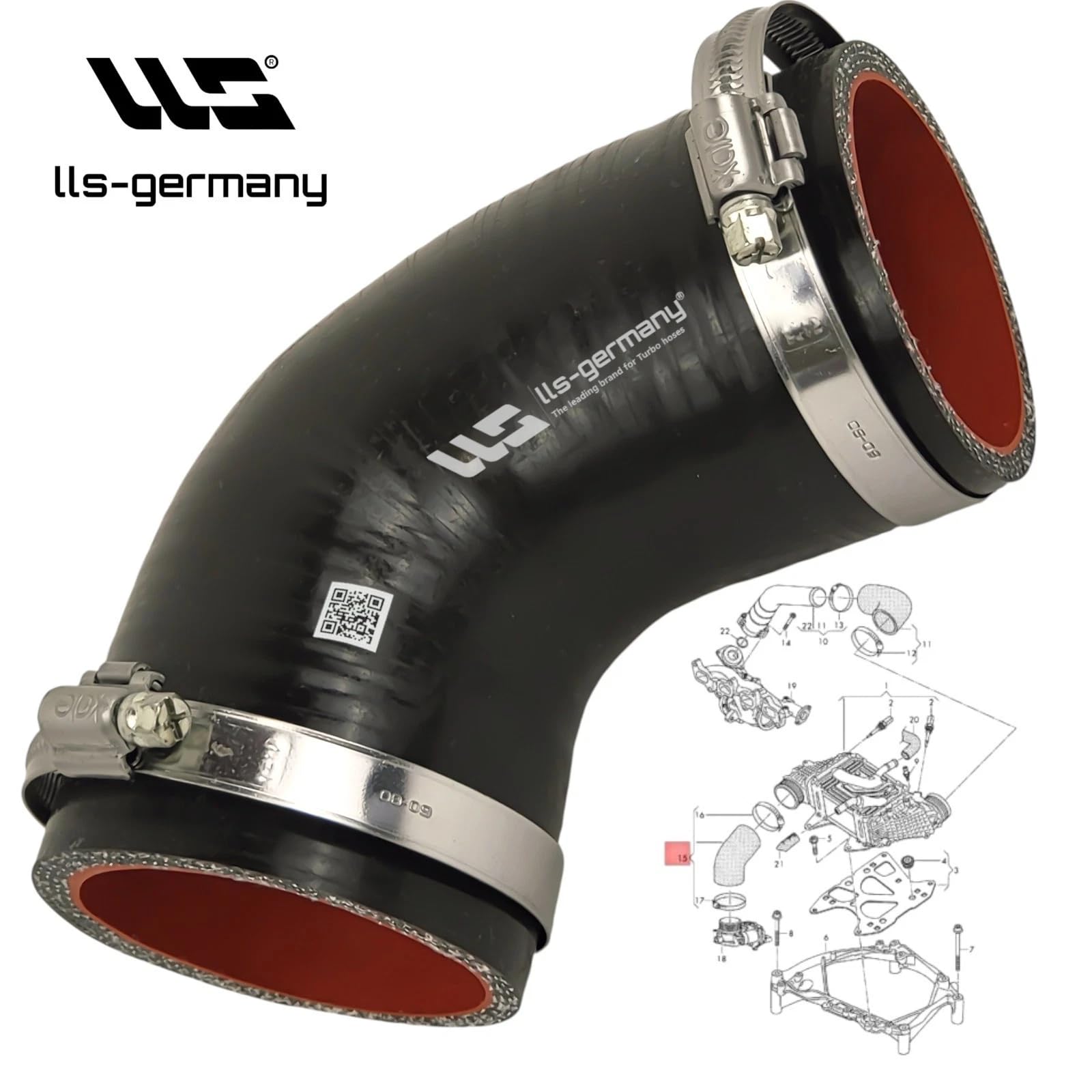 LLS-GERMANY Silikon-Ladeluftschlauch kompatibel mit VW T6 Bus/Caravelle | 2.0 TDI 84-204 PS 2015-2024 und 4Motion 150-204 PS, 1968 ccm, 62-150 KW, OEM 04L145822B, 04L145822F, 04L145822H, 65094116023