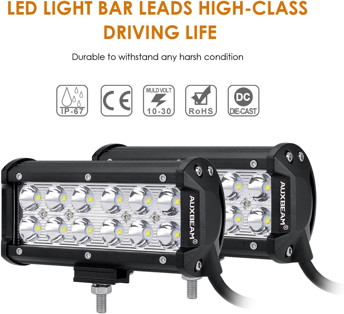 Auxbeam 7" Super Bright LED Spot Light Bar, 36W IP67 Waterproof - Off Road Driving Light for Trucks, 4x4, Military, Boating, Farming & Heavy Equipment
