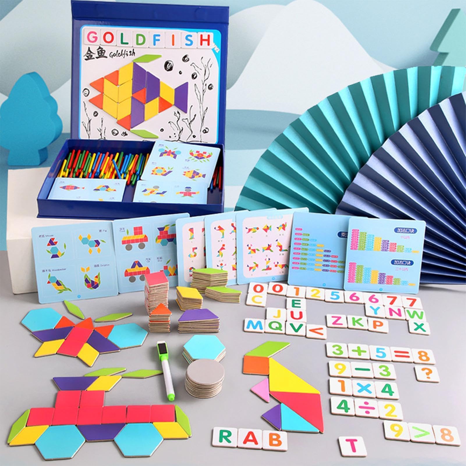 Puzzle Tangram, magnetyczne wzorów Zestaw z matematyki z drewna