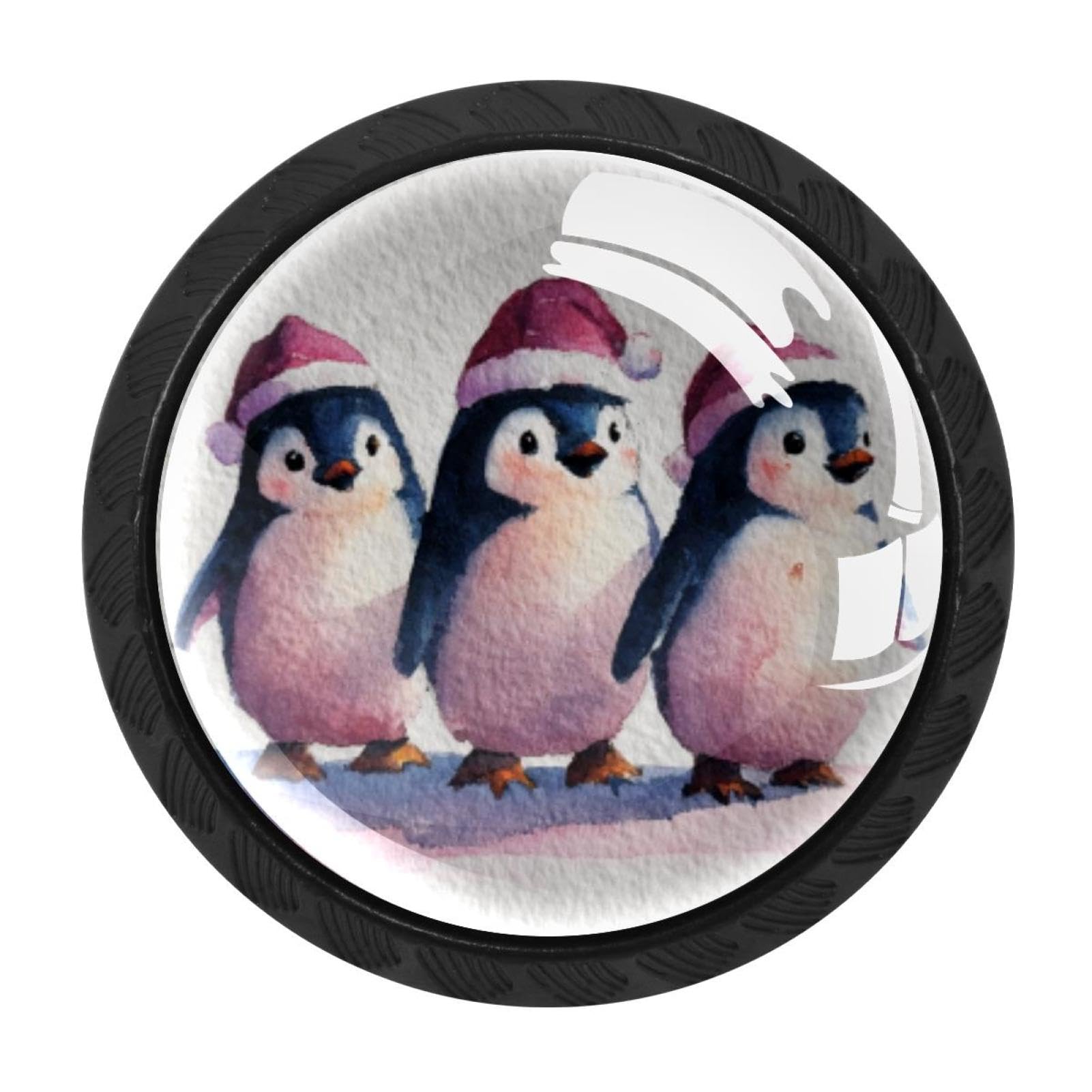 CHENZZZZ 4PCS Watercolor Christmas Penguins (2) Dresser Knob Round Glass Drawer Knobs Pulls Cabinet Handle for Home Kitchen Office Bathroom Wardrobe Cupboard