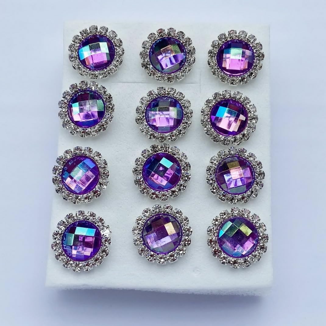 15mm Round Shaped Zircon Rhinestone Earrings Studs Set for Party Wedding Dance Competition Everyday Wear Silver Plated Jewelry