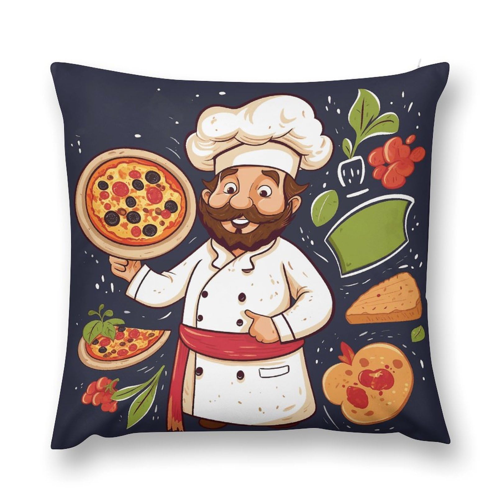 FodPand Chef Pizza Throw Pillow Cover Plush Pillow Case with Zipper Pillowcase Wrinkle&Fade Resistant Cushion Cover Soft Pillow Sham Pillow Protector for Sofa Car Bed 26 "x26