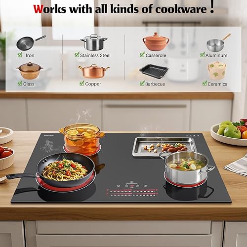 Miniatura 5 de Karinear Estufa eléctrica de 30 pulgadas, estufa eléctrica de 4 quemadores de 30 pulgadas de instalación integrada, 220 V 6600 W con control