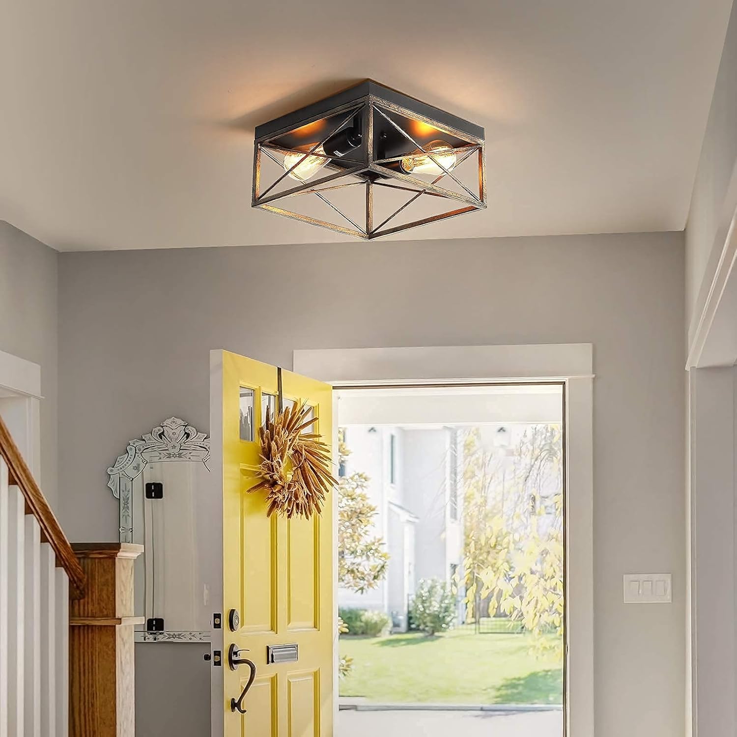 Exсluѕіvе Dіѕсоunt 🔥 PUSU Kitchen Light Fixture,2-Light Industrial Flush Mount Ceiling Light, Farmhouse Ceiling Lamps with Metal Finish for Bedroom Dining Room Foyer Hallway