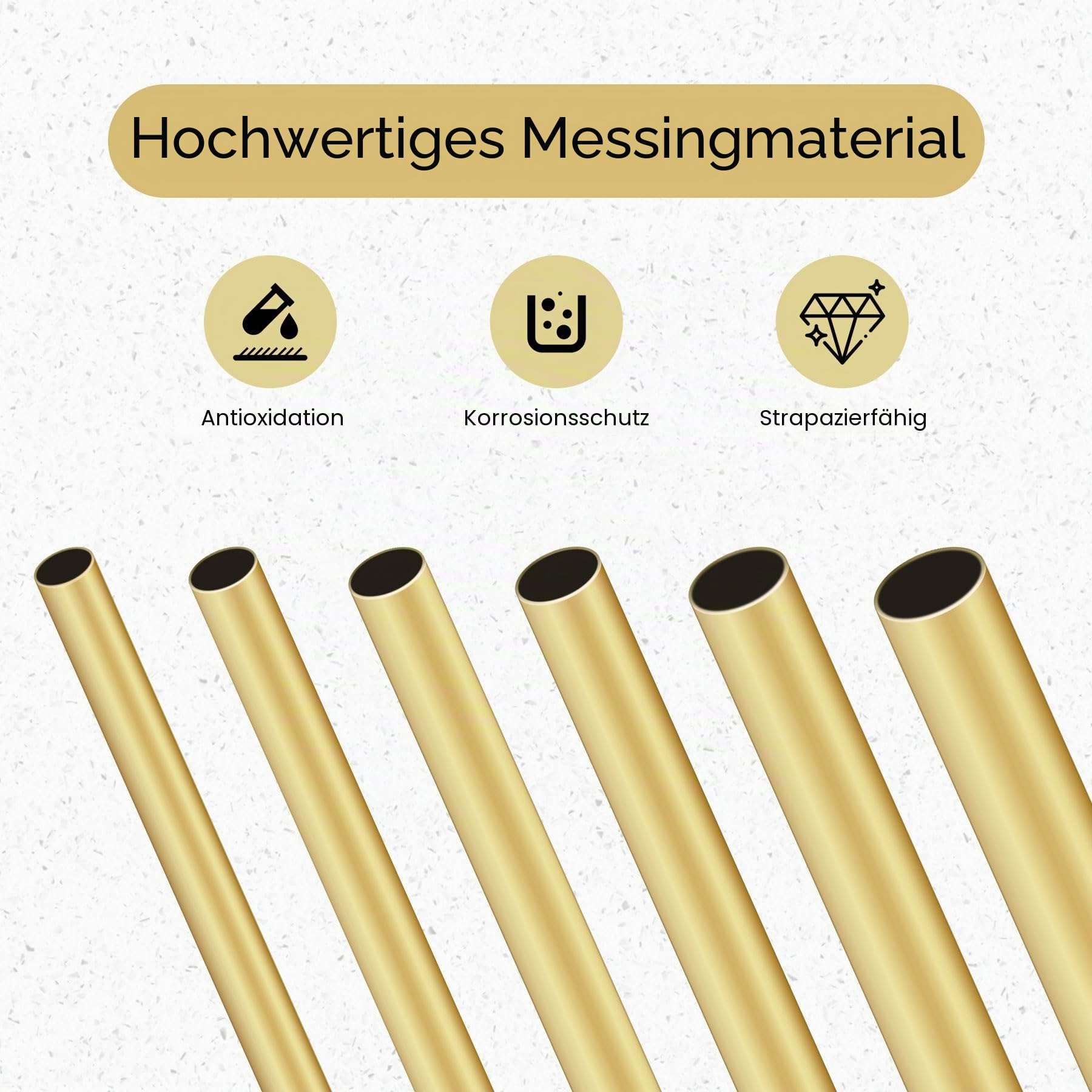 Messing-Rundrohr-Set, 6 Stück, nahtlos, gerade, 5 mm, 6 mm, 7 mm, 8 mm, 9 mm, 10 mm Außendurchmesser x 0,3 mm Wandstärke, 300 mm Länge, Messingrohre für Heimwerker, Handwerk