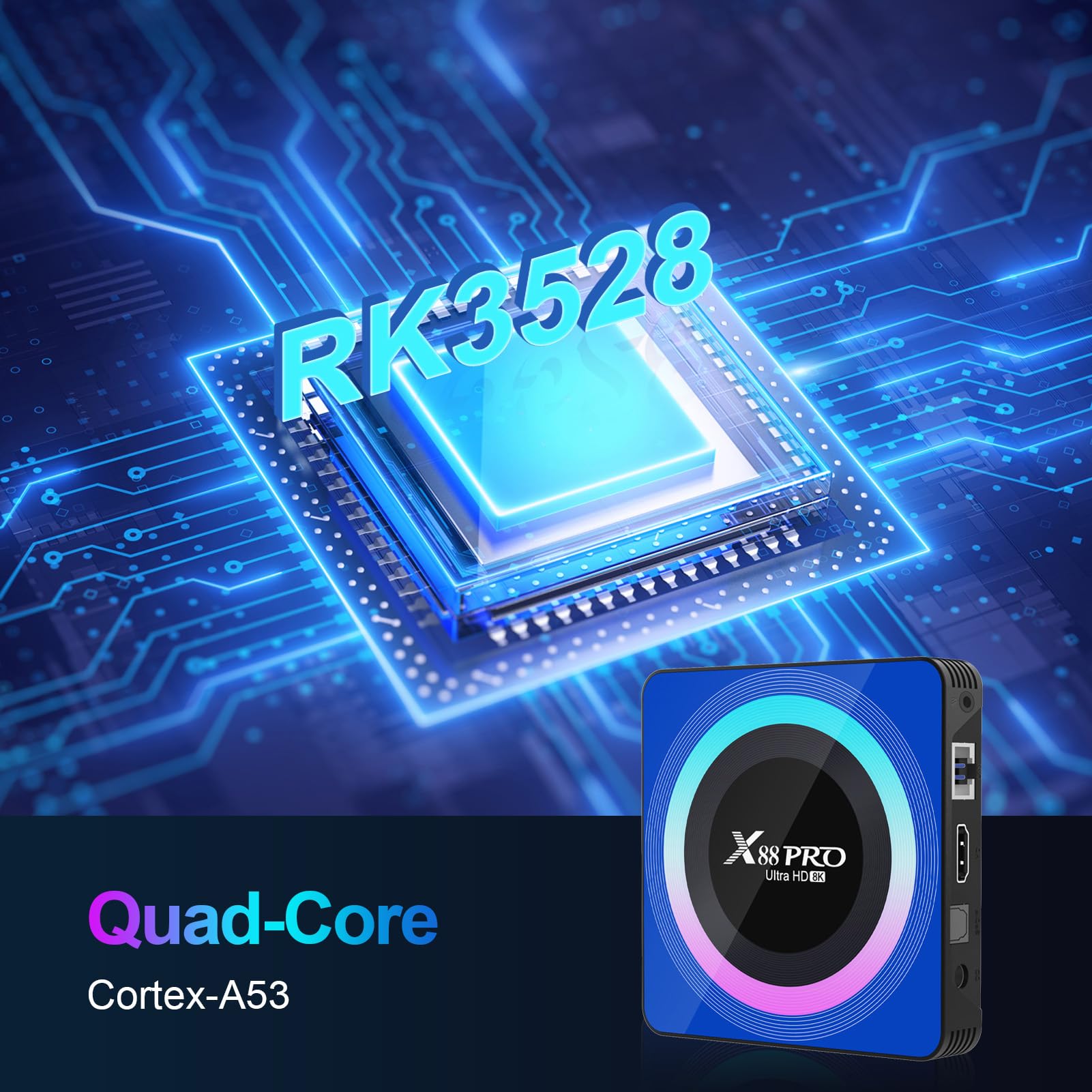 Android 13.0 TV Box, Android Box 4GB RAM 64GB ROM RK3528 Quad-Core 64bit Cortex-A53 support 2.4/5.0GHz Wi-Fi BT5.0 10/100M Ethernet HDMI 2.0 Android TV Box