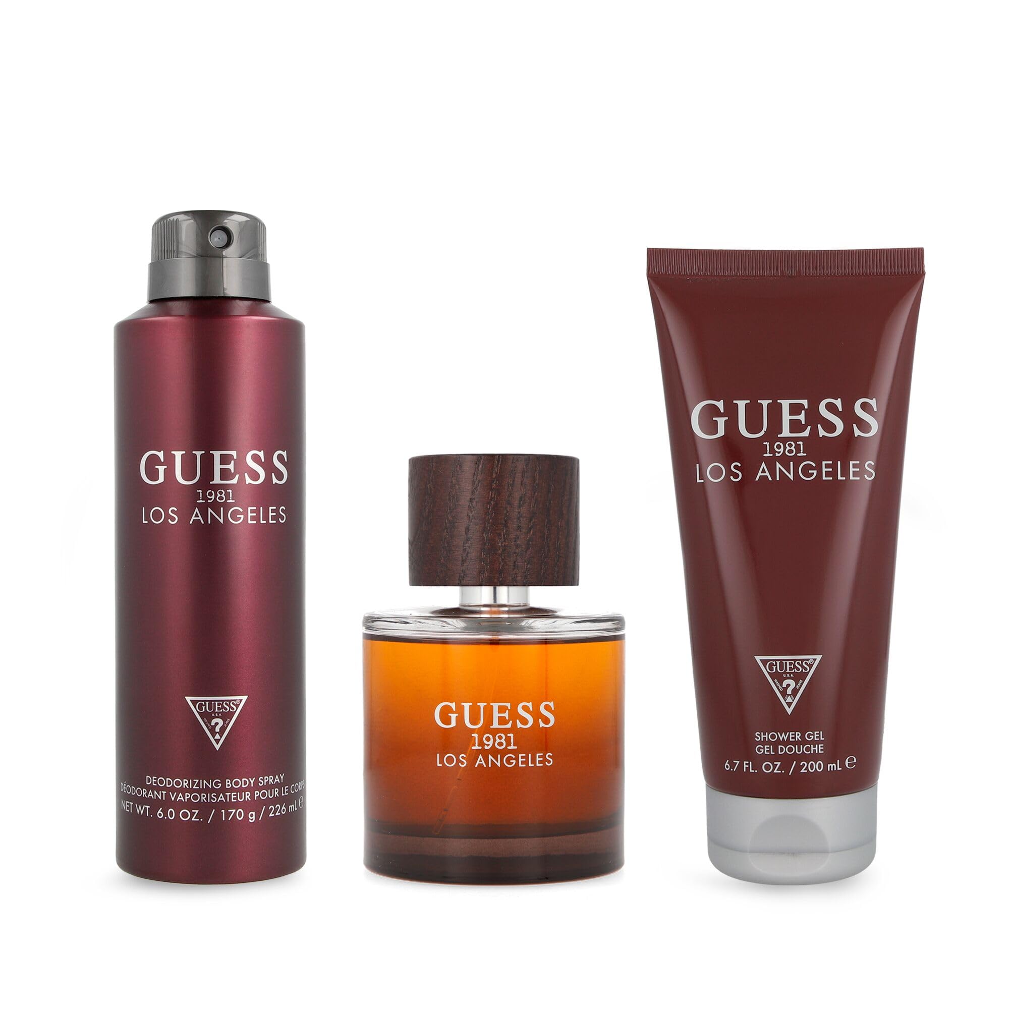 GUESS 1981 LOS ANGELES FOR MEN - Set da 3 flaconi da 100 ml, deodorante spray da 226 ml, gel doccia da 200 ml