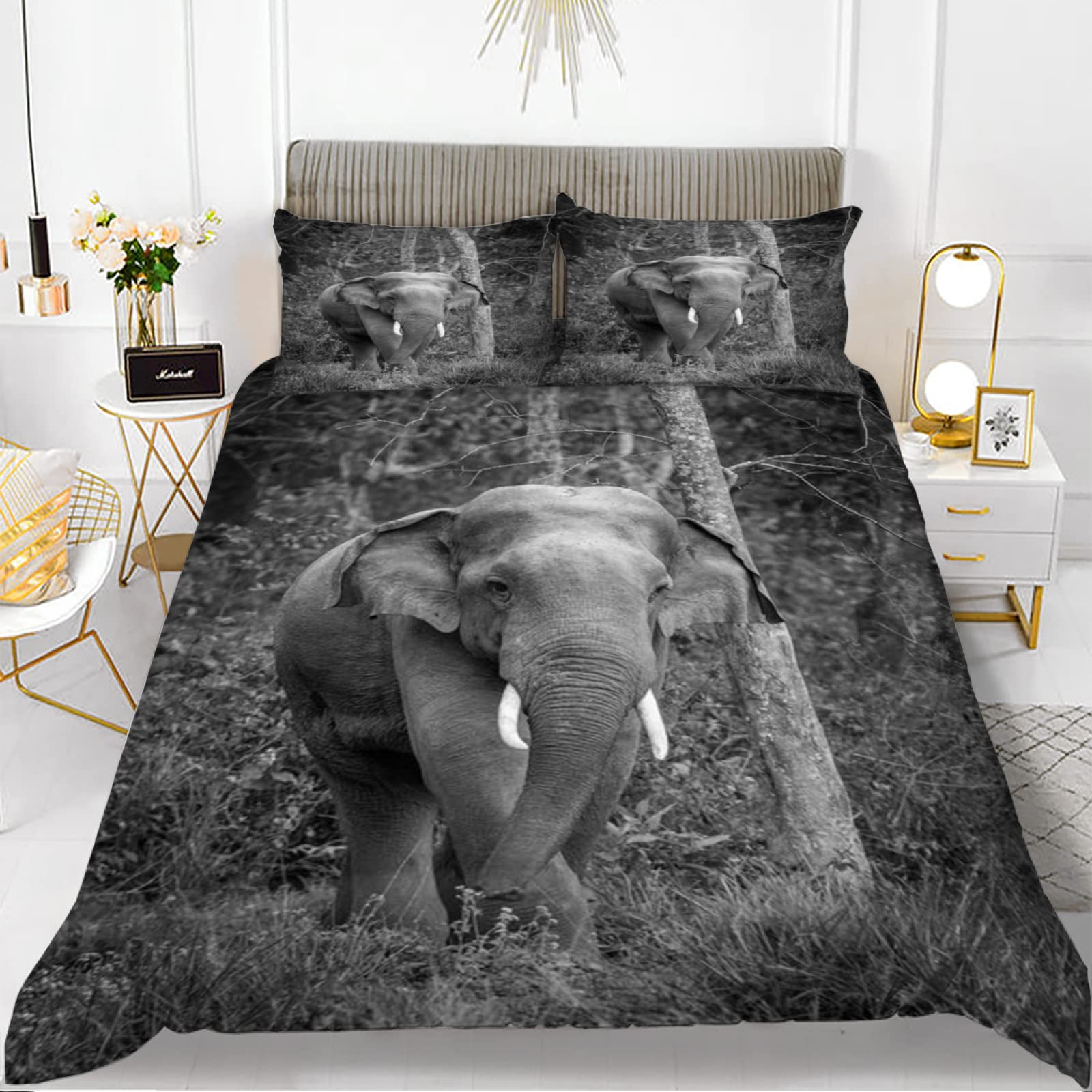 Parure lit 90x190 éléphant noir pour chambre garçon et fille pour des nuits douces et sereines