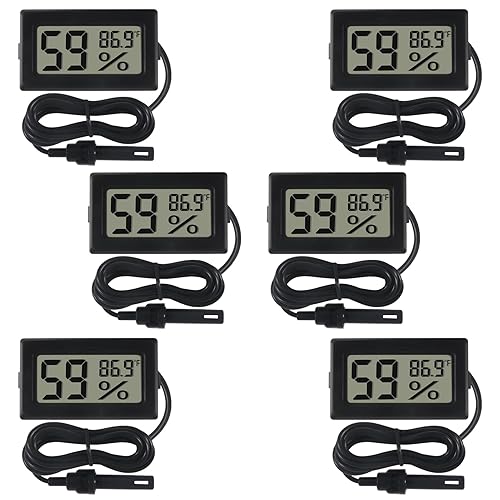 DWEII Paquete de 6 mini termómetro digital higrómetro con sonda de temperatura interior, medidor de humedad y temperatura interior, pantalla LCD