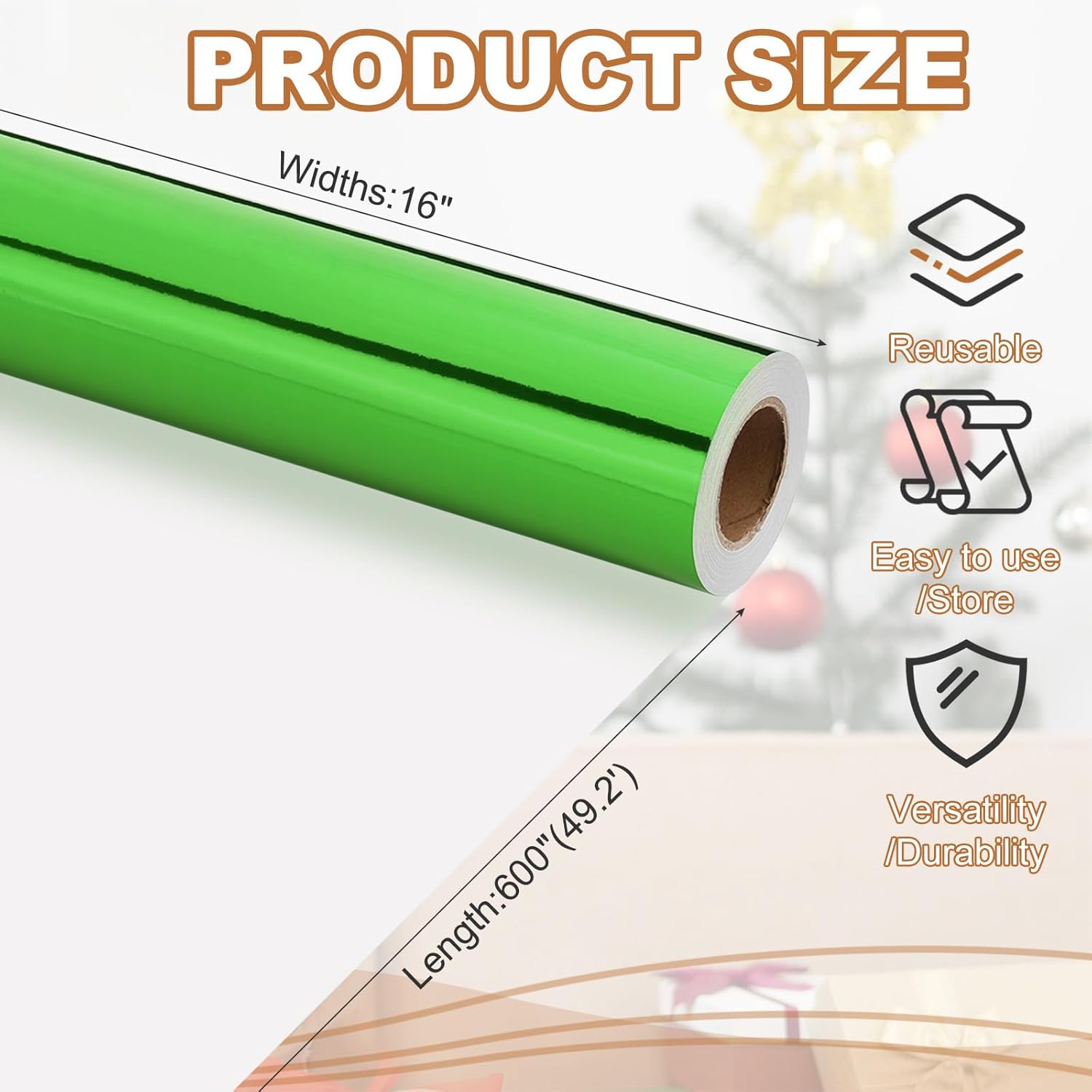 PATIKIL Metallic Wrapping Paper, 16 Inch x 600 Inch(49.2Ft) Foil Wrapping Paper Matte Gift Wrapping Paper Roll 120 GSM for Gift Christmas Wedding Birthday Women Men, Green
