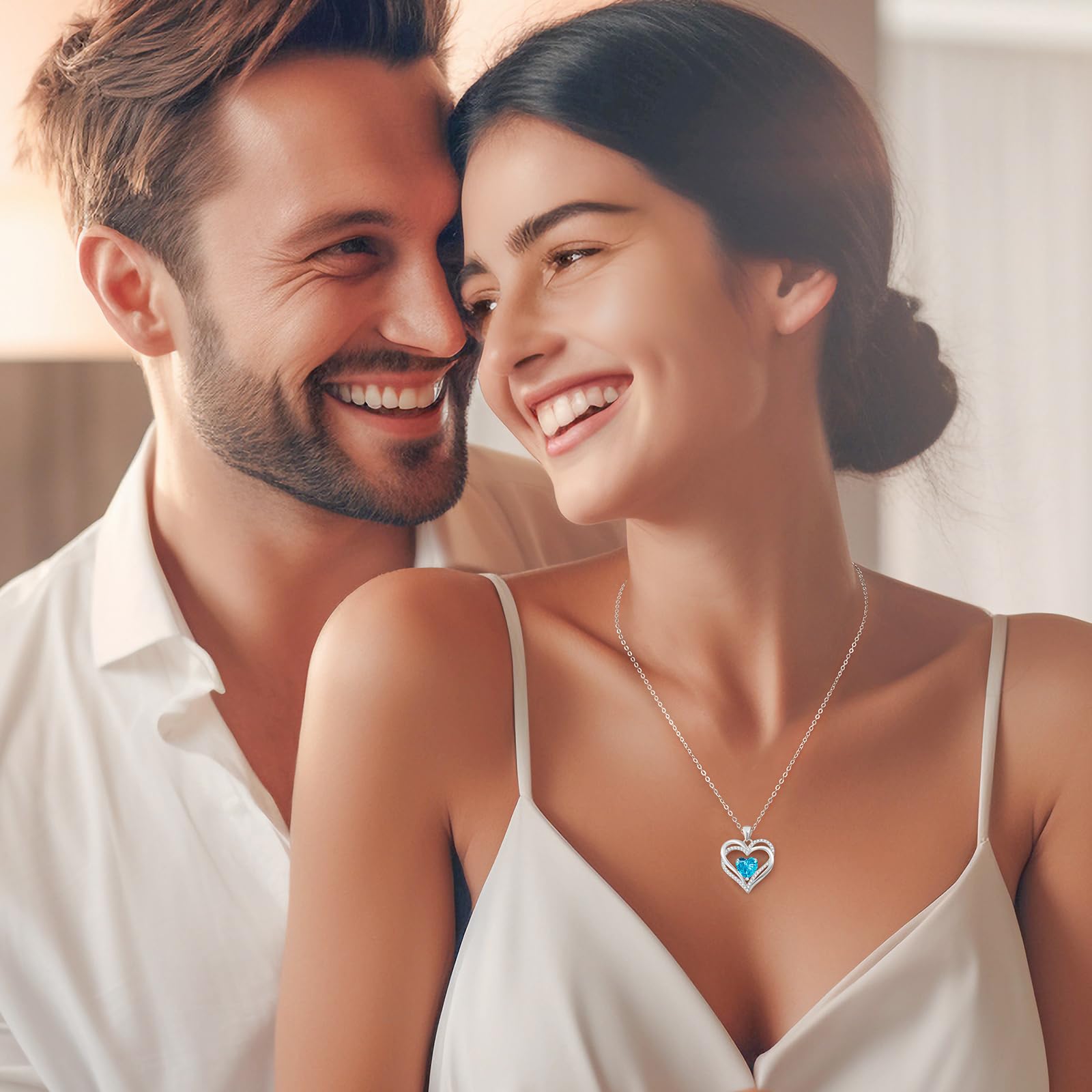 CDE Collana Donna Cuore Pietra di Nascita Argento Regalo per Lei | Gioielli Donna Idee Compleanno Natale Anniversario San Valentino Regali per Amore Moglie Amica Ragazza Fidanzata Mamma