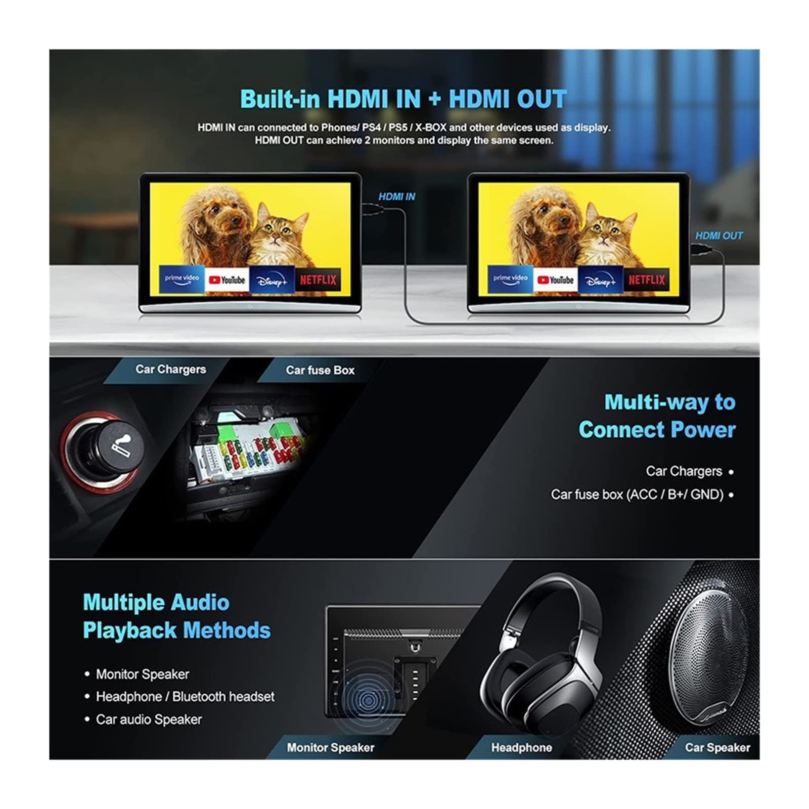 Monitor samochodowy zagłówka IPS ekran dotykowy 1080P samochodowy odtwarzacz wideo uniwersalny cyfrowy Panel TV 4K Tablet In Out(2 PCS 12.5 inch)