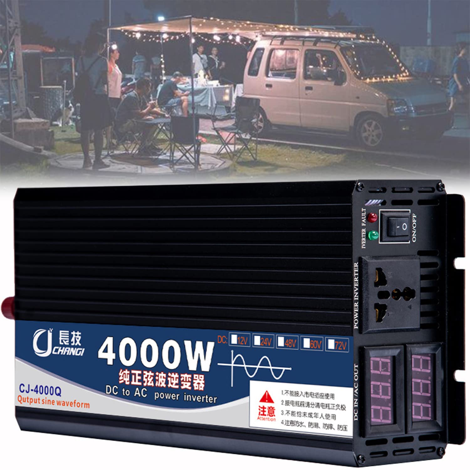 Onduleurs de puissance à onde sinusoïdale pure 3000 W 4000 W 5000 W 12 V 24 V 48 V 60 V DC vers AC 110 V 230 V avec prises CA et affichage LED pour système solaire d'urgence pour maison, camping-car