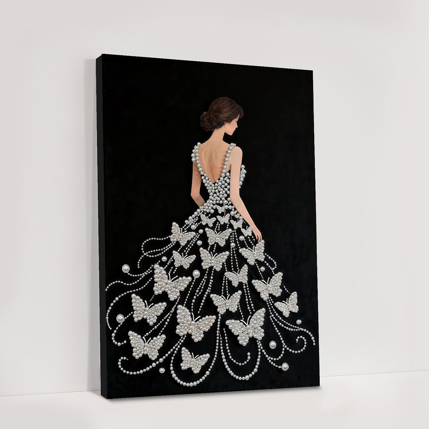 C'eitura Elegant Girl Pearl Diamond Art Painting Kit for Adults, DIY Full Drill Sparkling Portrait Gem Art with Frame 11.8x15.75 Inch, Feminine Home Wall Decor, Beautiful Craft Gift