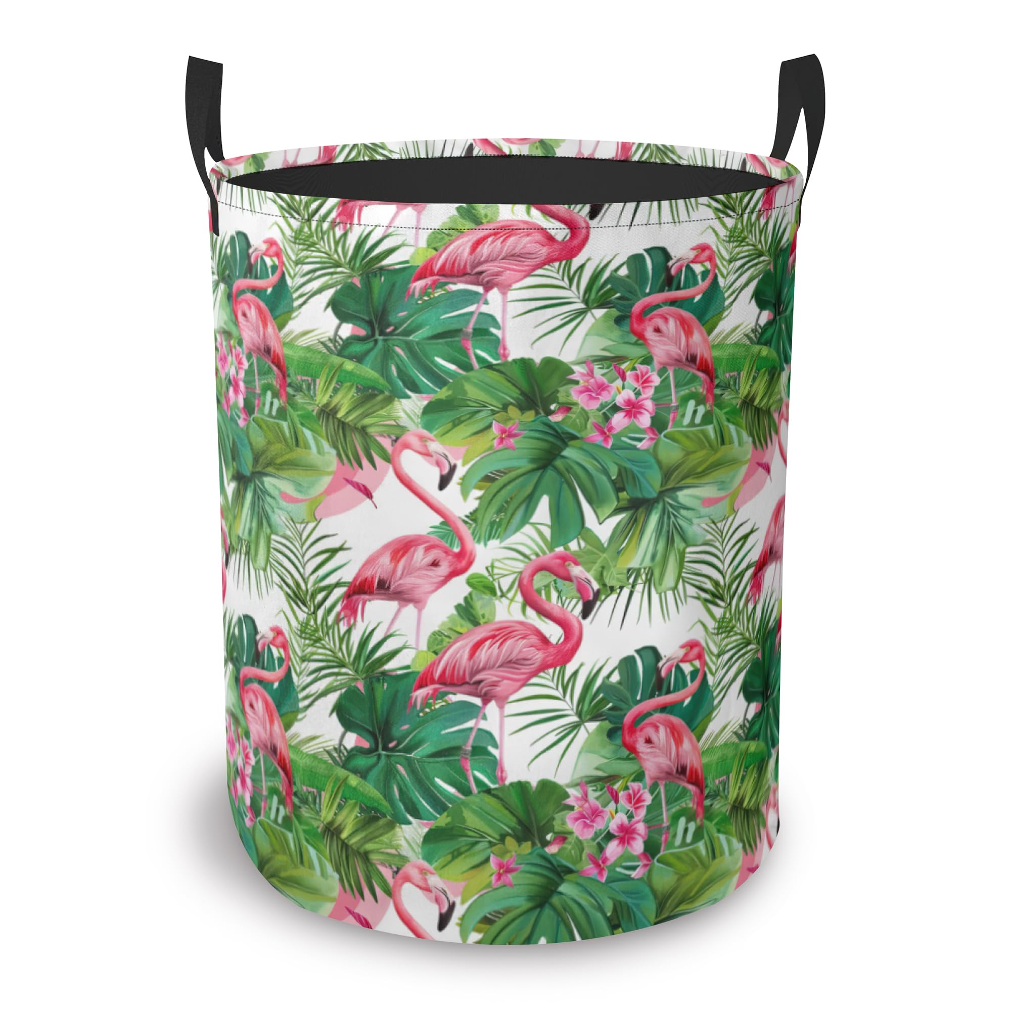 Laundry Basket,Tropical Flamingo Flower Large Canvas Fabric Lightweight Storage Organizer Dirty Clothes Collapsible Waterproof for College Dorms,Bathroom