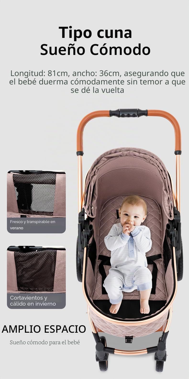 YAZOCO Cochecito De Bebé 3 En 1 Cochecito De Bebé Combinado Compacto Todoterreno Lujoso Paisaje Alto Cuatro Veces 0-36 Kg (Crema)
