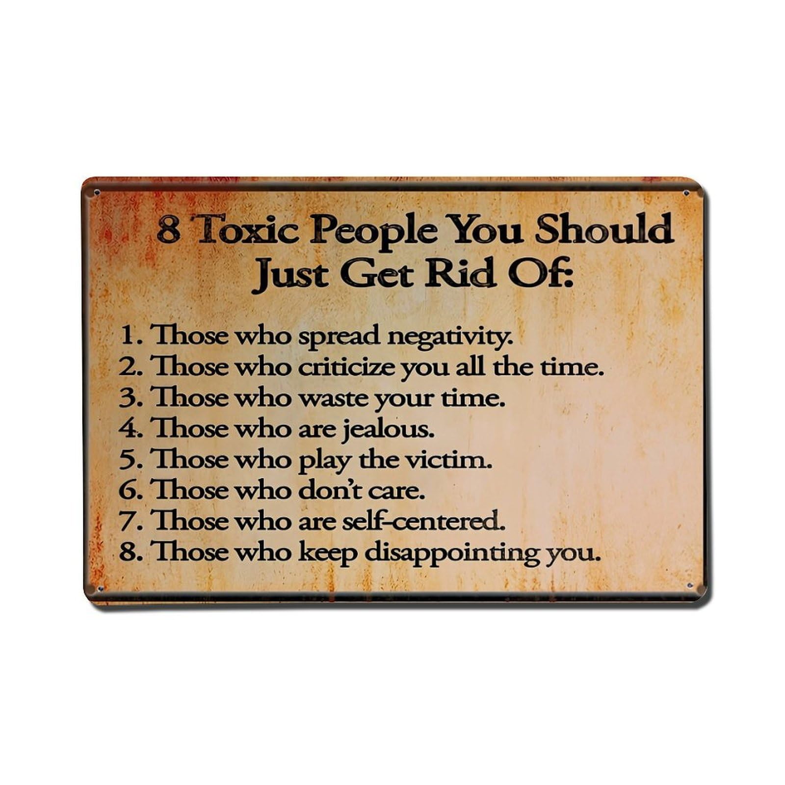Toxic People List Warning Sign Retro Metal Tin Sign, Vintage Metal Poster for Home, Gaming Room, Studio Workshop,Bar,Garage Wall Art Decor 8x12 Inch