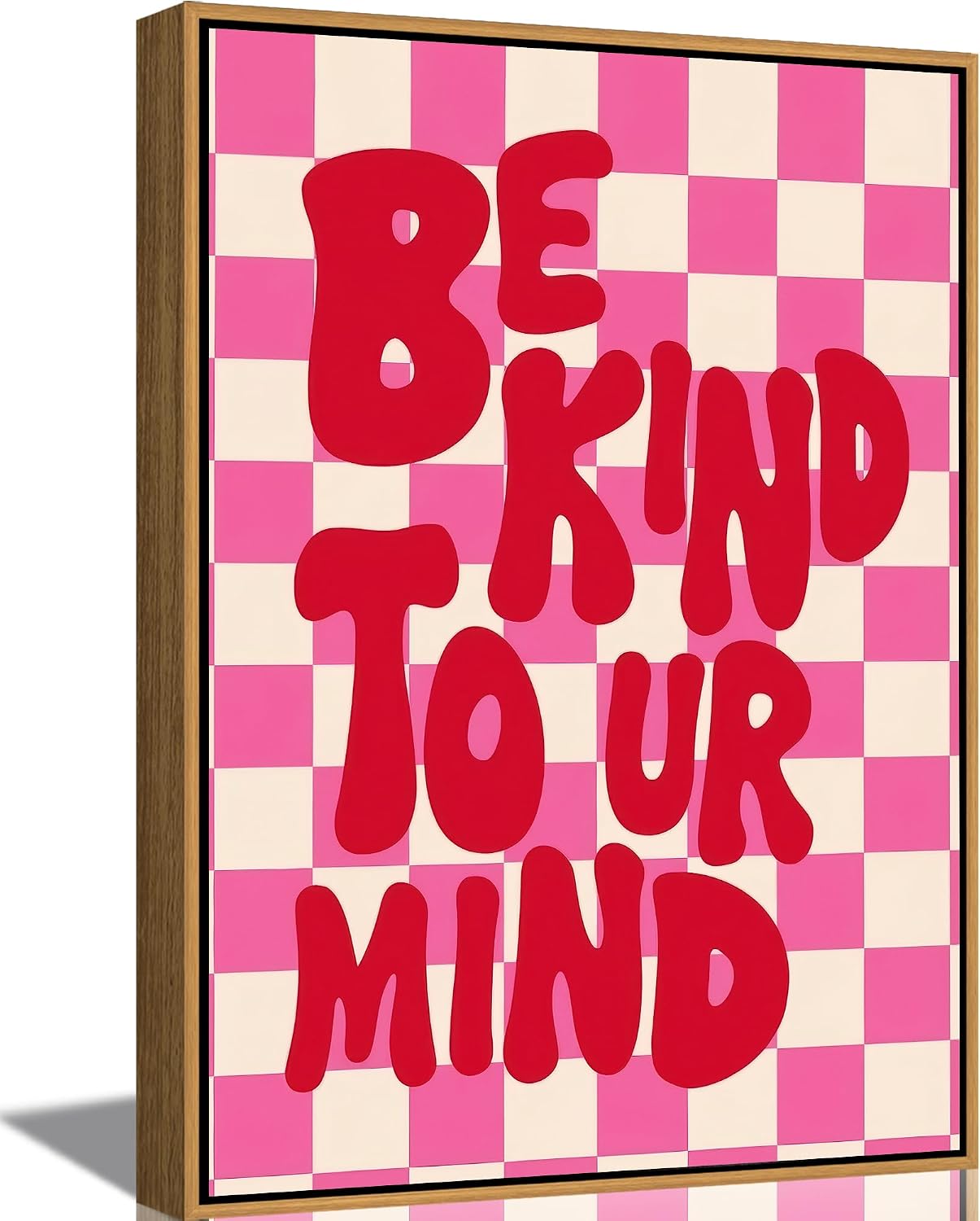 Framed“Be Kind to UR Mind”Canvas Wall Art, Pink Preppy Inspirational Painting Picture Wall Decor,Fashion Girly Poster Print Artwork,for Living Room Bedroom Girl Room Home Decoration