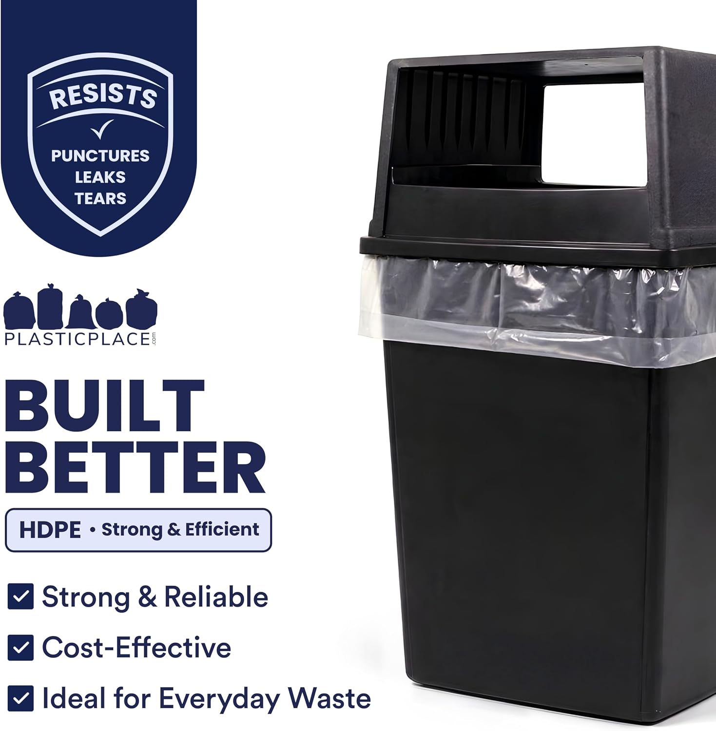 Plasticplace 56 Gallon Trash Bags - Clear High Density Garbage Bags - Heavy Duty, Scent-Free, Large Trash Can Liners for Kitchen, Commercial, & Garden Use 16 Microns, Leak-Proof, 43" x 48" (150 Count) image 3