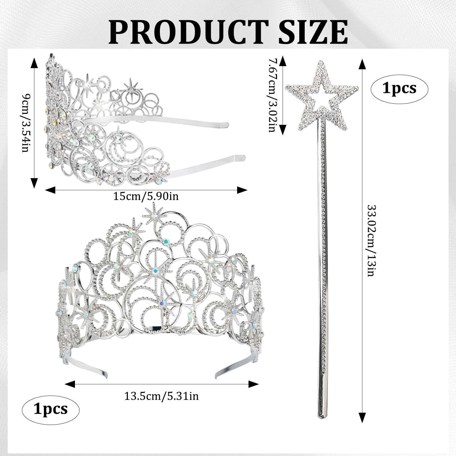 BeoTnp 2-Piece set Royal Crown and Magic Wand Set, Princess Crown, Princess Dress Up Accessories - Image 2