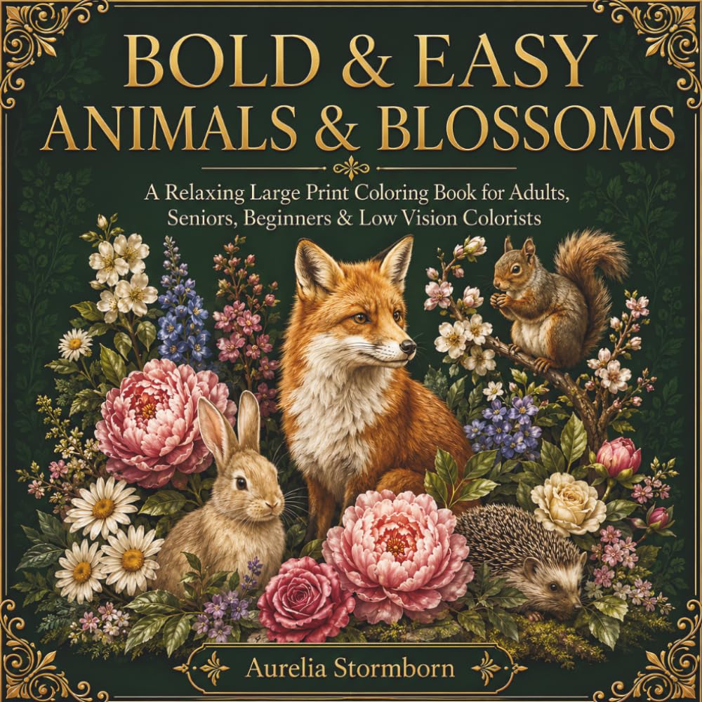 Bold & Easy Animals & Blossoms: A Relaxing Large Print Coloring Book for Adults, Seniors, Beginners & Low Vision Colorists Featuring Gentle Animals, ... & Easy Nature Scenes (Bold & Easy Nature)
