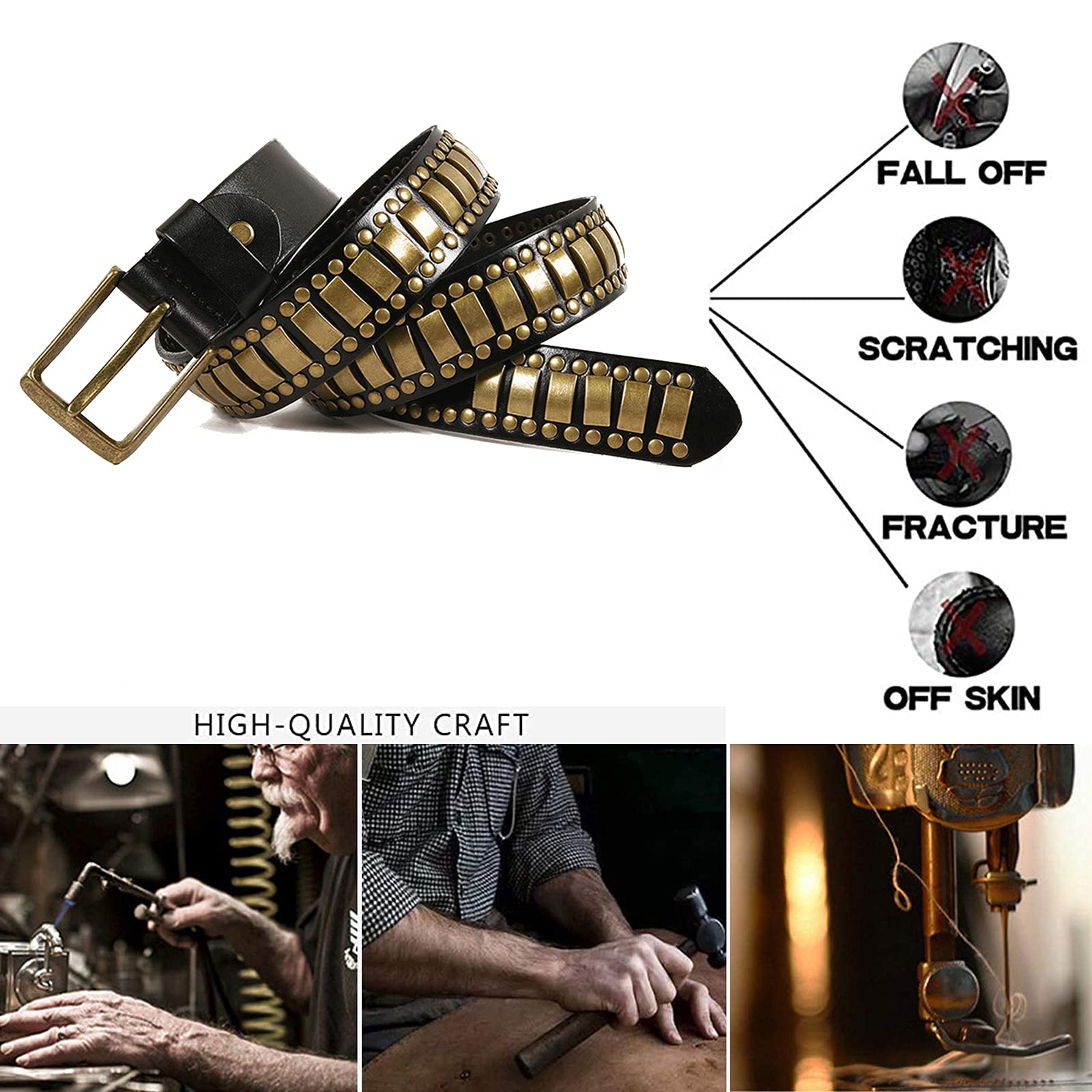 Cinturones De Cuero Genuino Con Tachuelas Estilo Punk Rock For Mujer Y Hombre, Cuentas Cuadradas Góticas Remaches Metálicos, For Jeans Pantalones