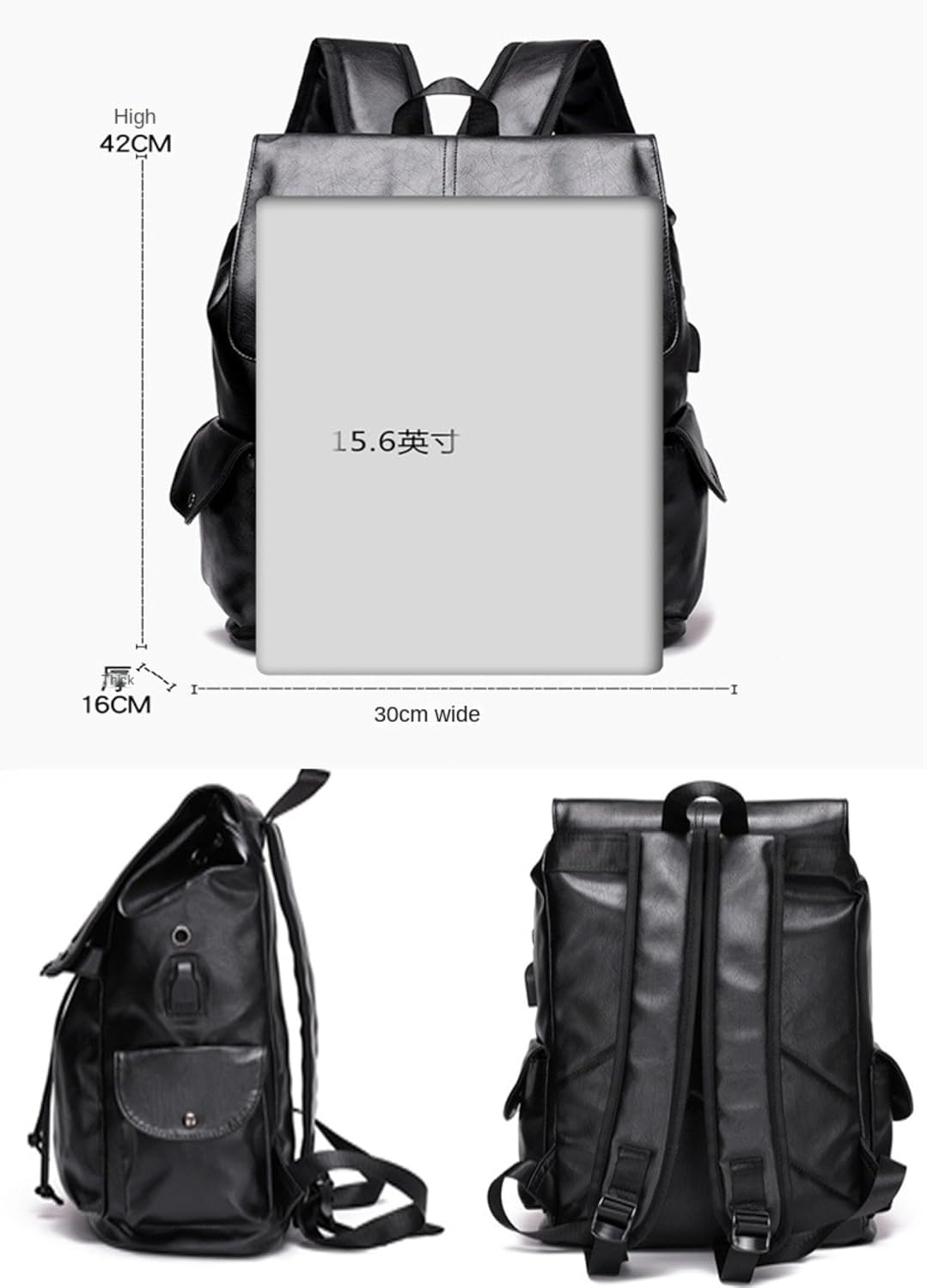 ROSTNK Leather Backpack for Men Black Laptop Computer Backpack Large Capacity Business Ladies Retro Leisure Travel Backpack (Backpack7) - Image 2