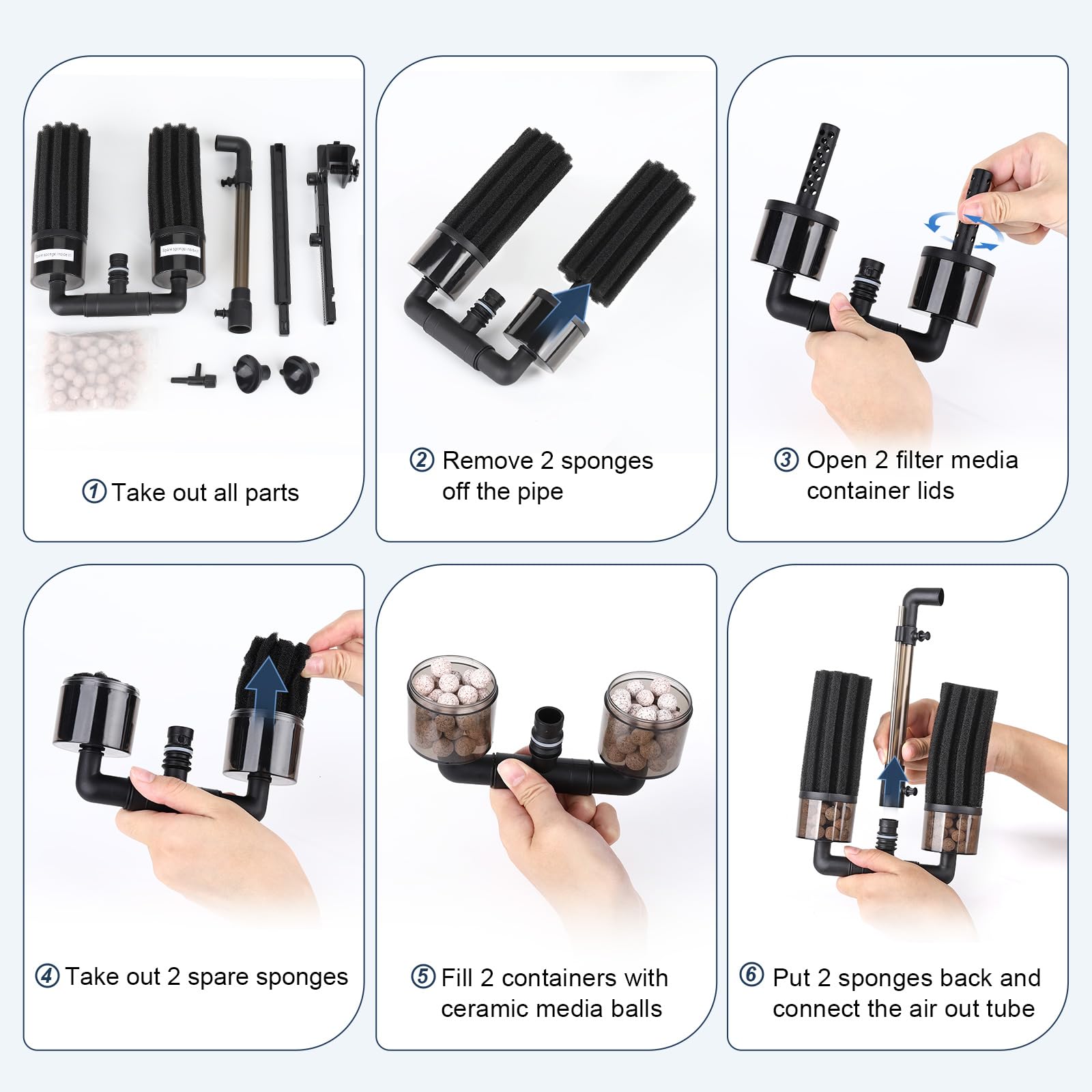 hygger Filtre à Double éponge pour Aquarium Amélioré avec Double Filtration, Pivotant et Clip Extensible Filtre à éponge Submersible d'eau Douce ou d'eau Salée Jusqu'à 208 litres