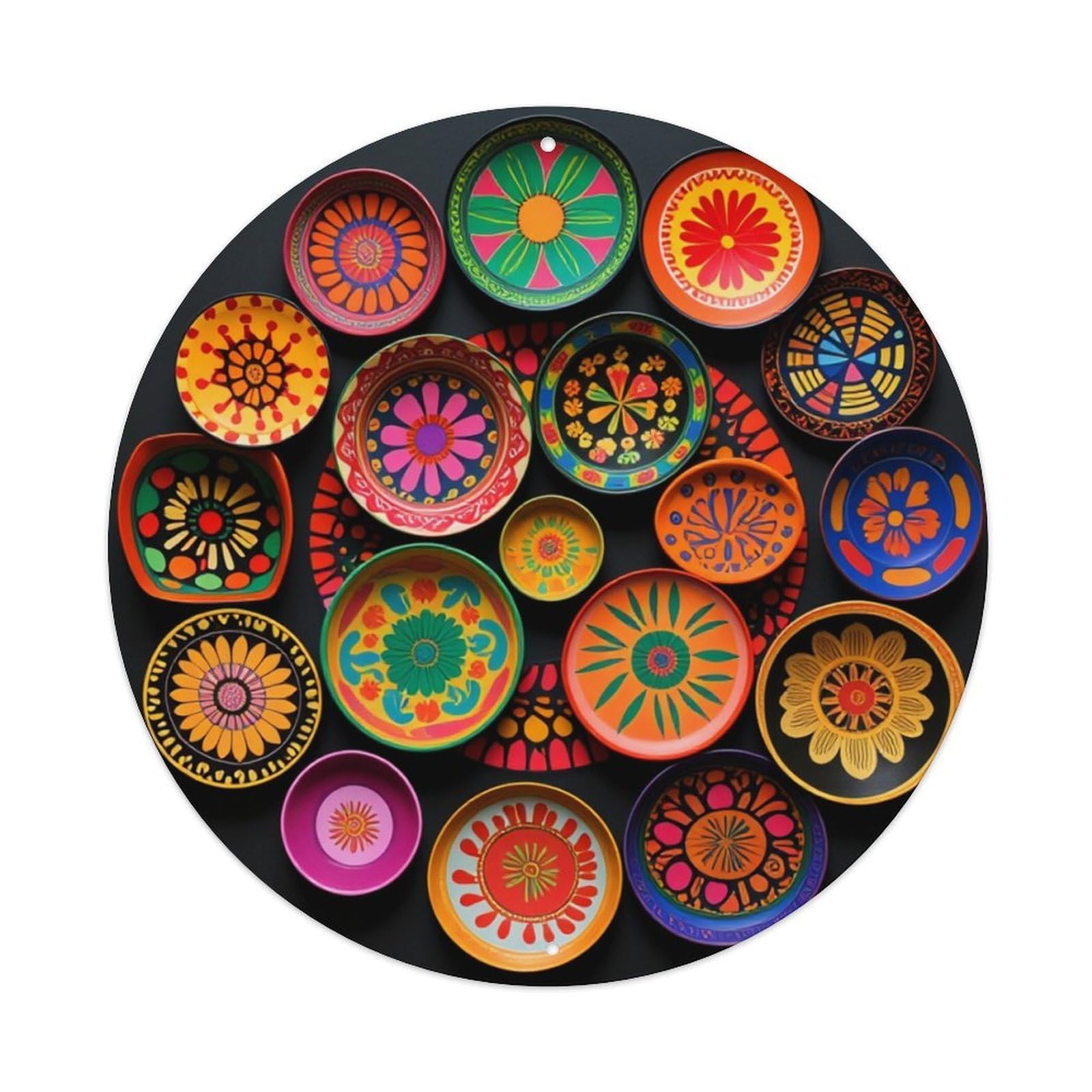Jdfenggu Vintage Colorful Floral Geometric Patterns Art Retro Metal Tin Sign, Metal Poster For Bar, Home, Man Cave, Kitchen, Laundry Room Art Decor 8X8 Inch