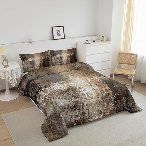 Miniatura 2 de Juego de edredón degradado para hombres y mujeres, juego de ropa de cama de pintura al óleo, tamaño matrimonial, relleno de edredón marrón y gris